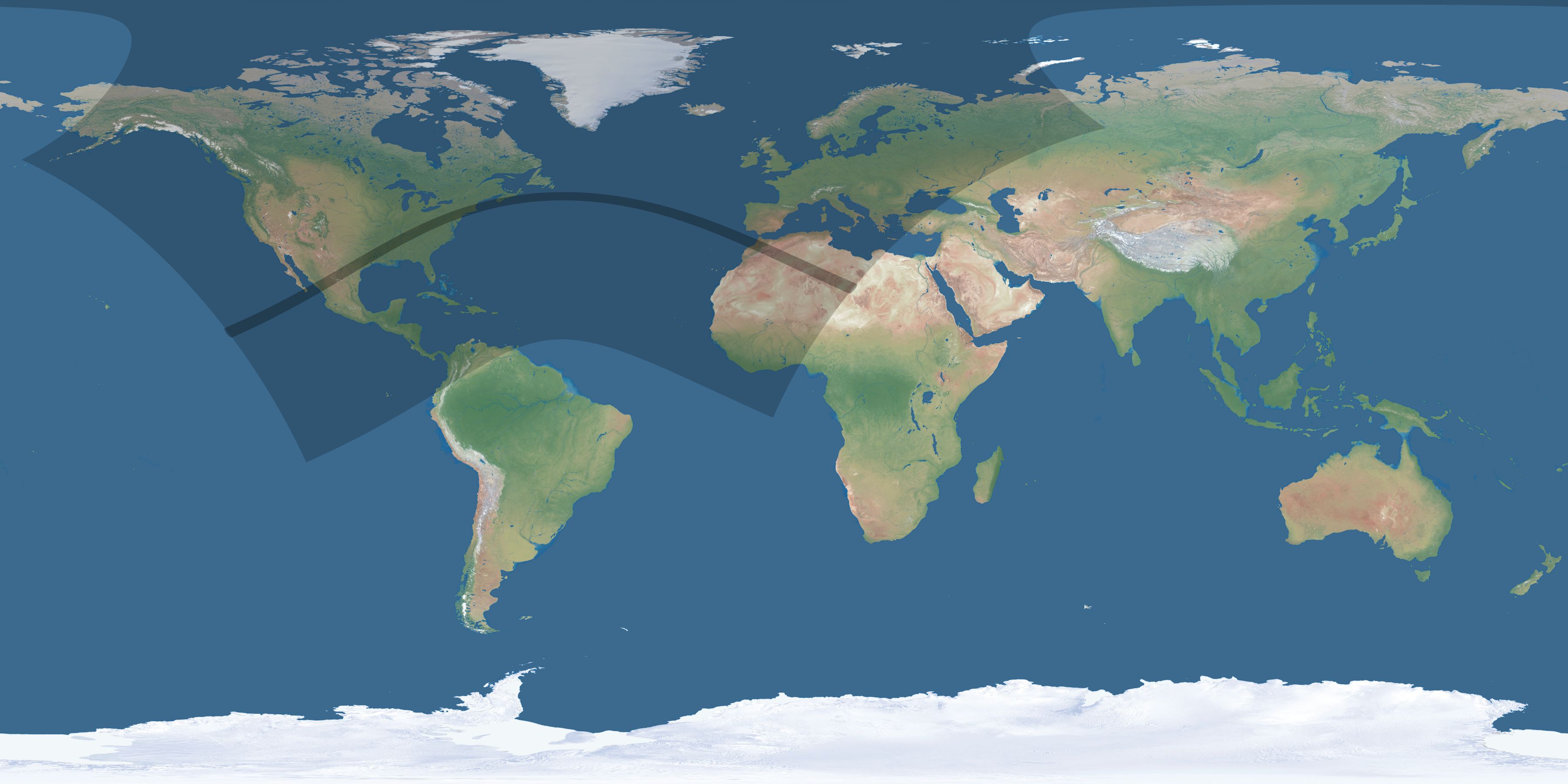 Map of the umbra and penumbra path of the solar eclipse of 06/21/2411