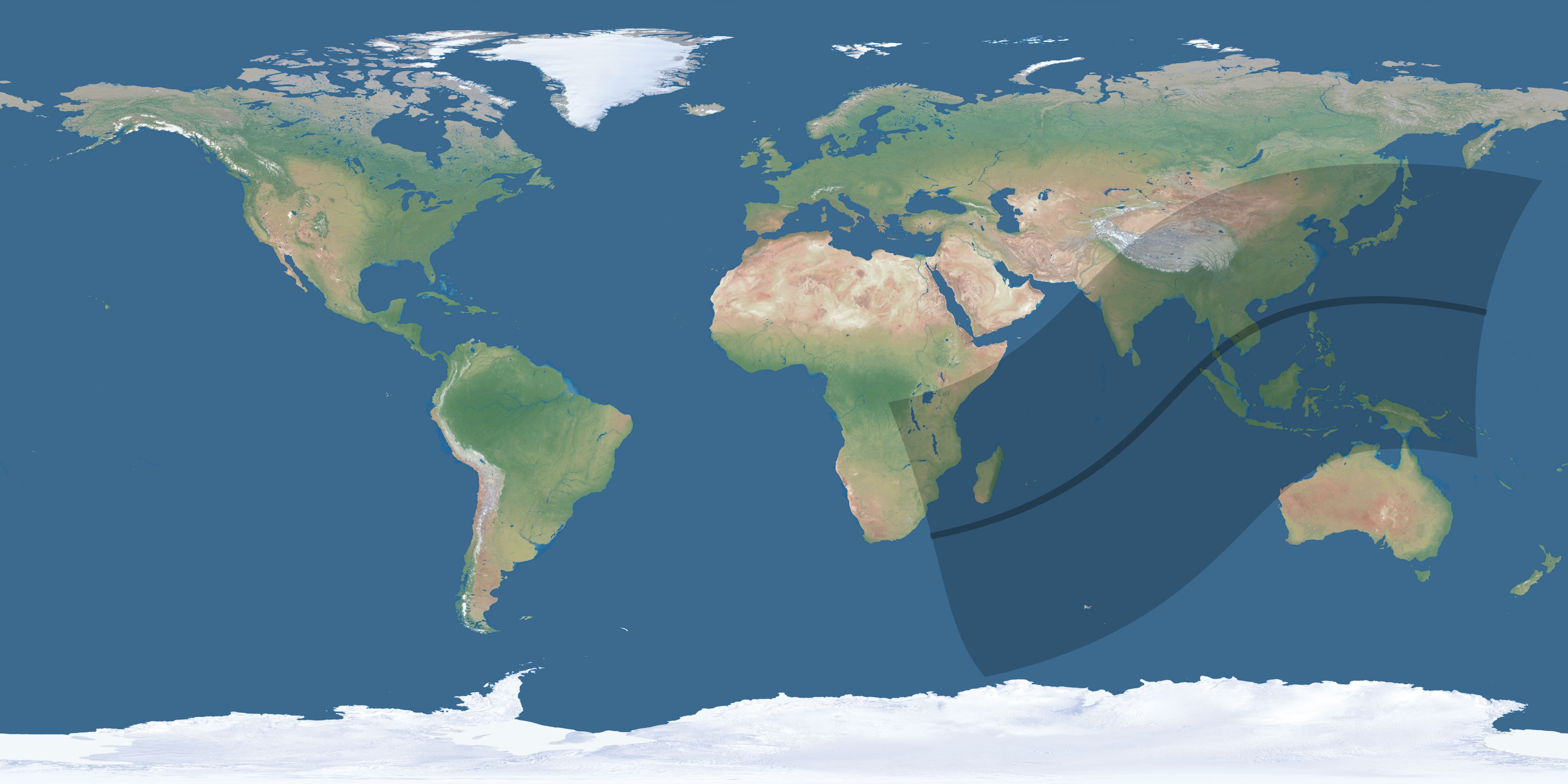 Map of the umbra and penumbra path of the solar eclipse of 04/20/2414