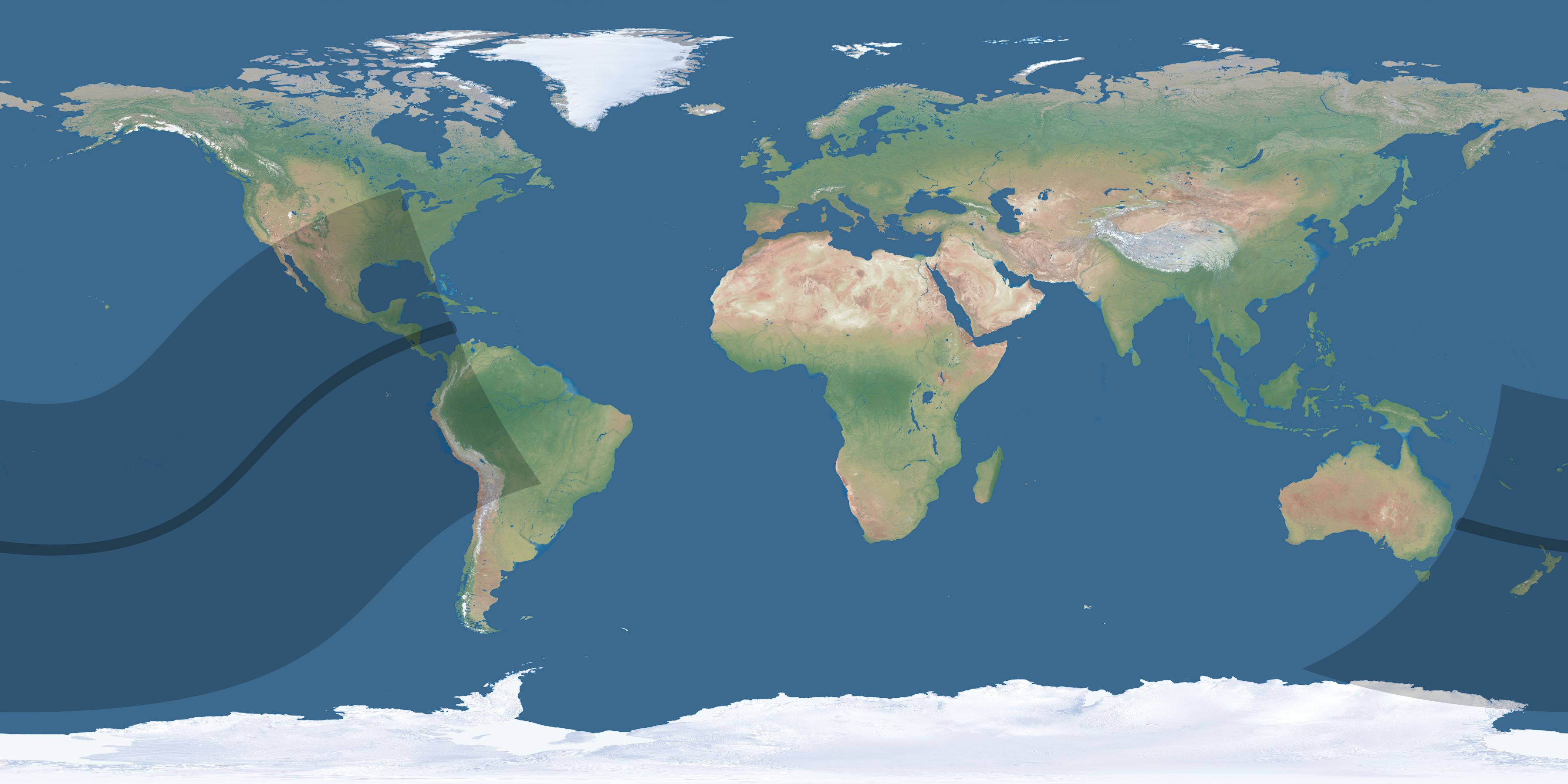 Map of the umbra and penumbra path of the solar eclipse of 02/06/2418