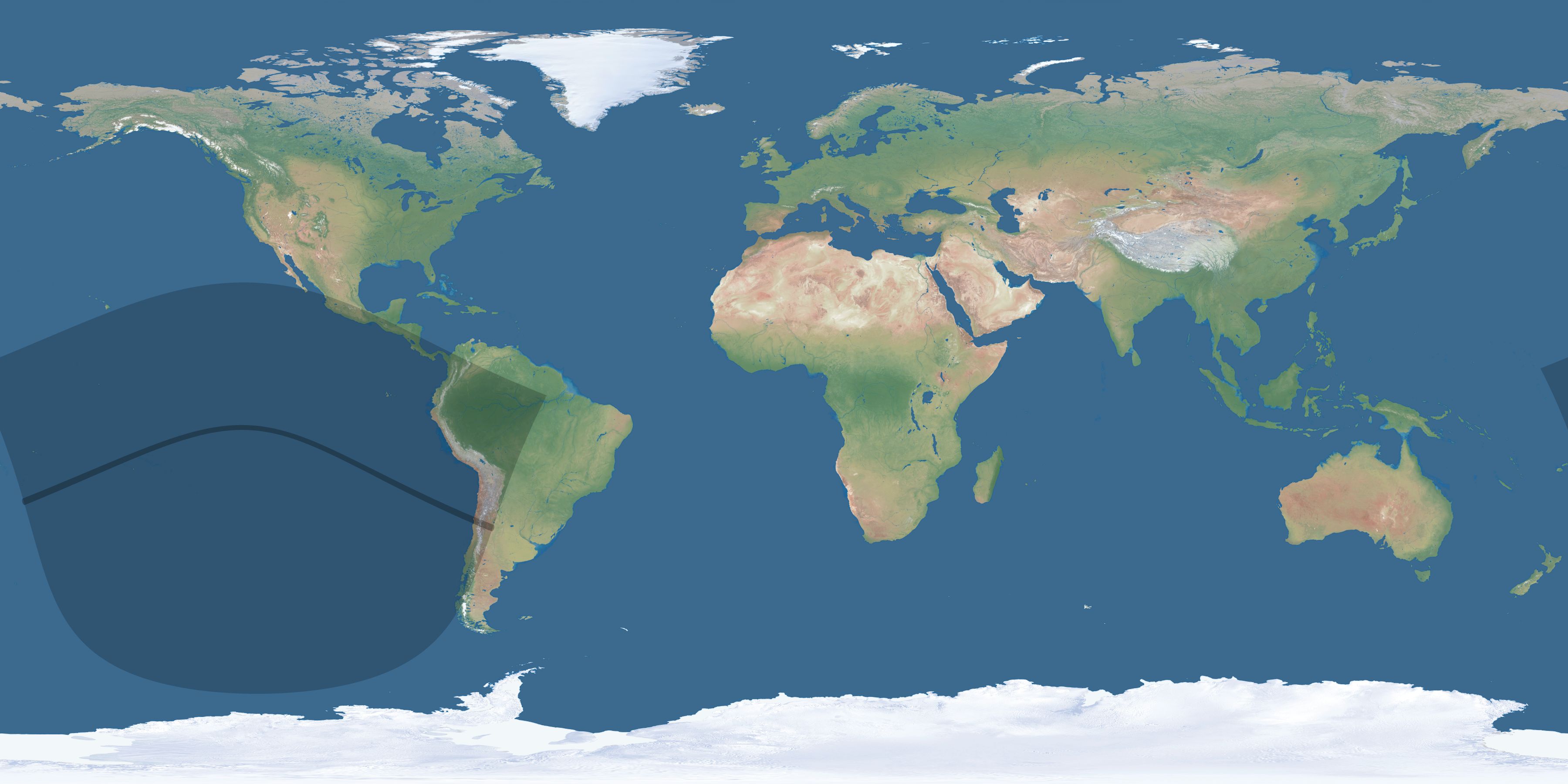 Map of the umbra and penumbra path of the solar eclipse of 07/13/2428