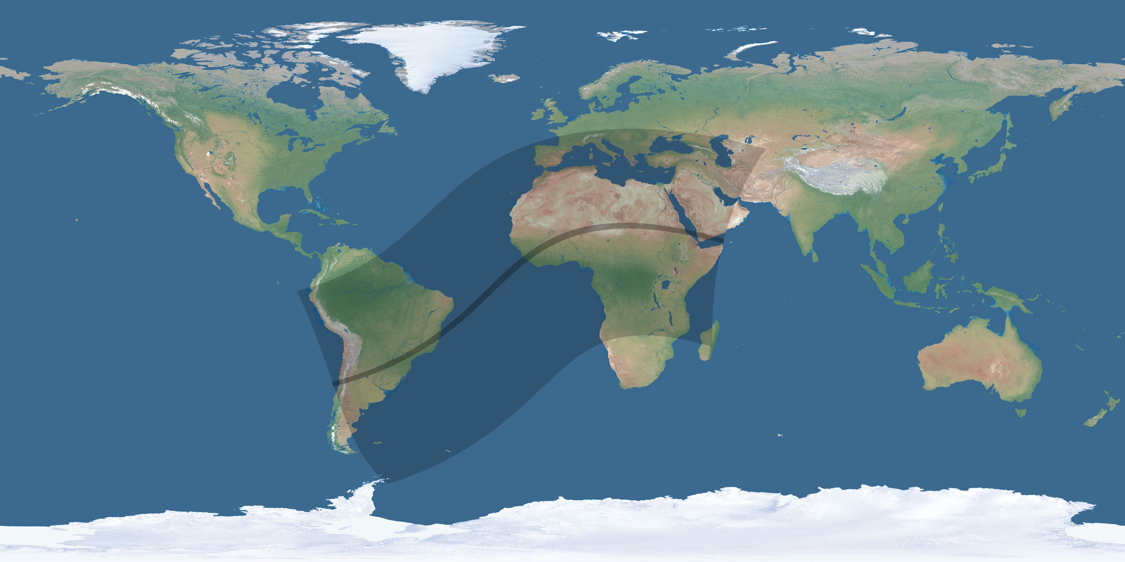 Map of the umbra and penumbra path of the solar eclipse of 04/30/2432