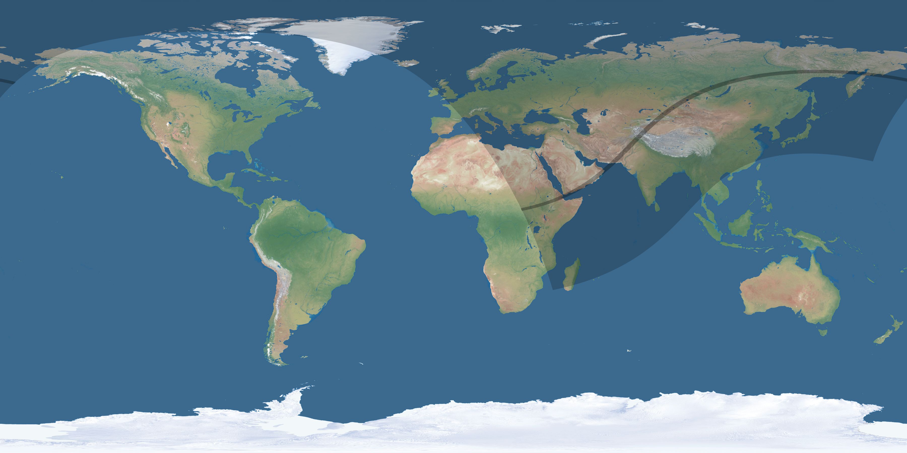 Map of the umbra and penumbra path of the solar eclipse of 04/20/2433