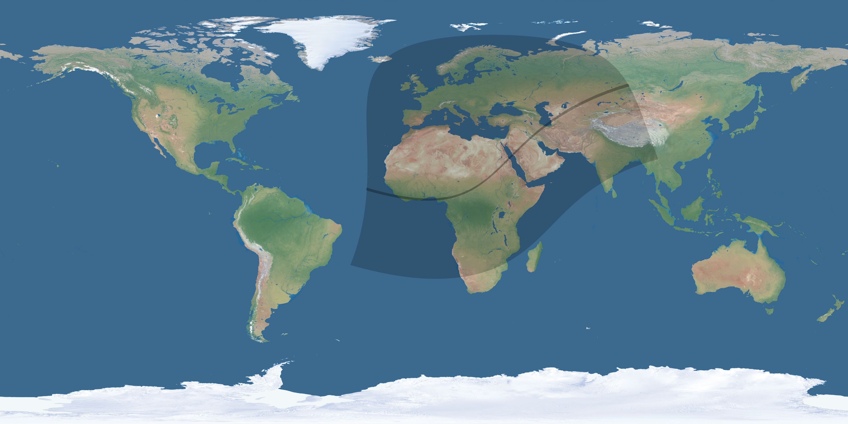 Map of the umbra and penumbra path of the solar eclipse of 02/05/2437