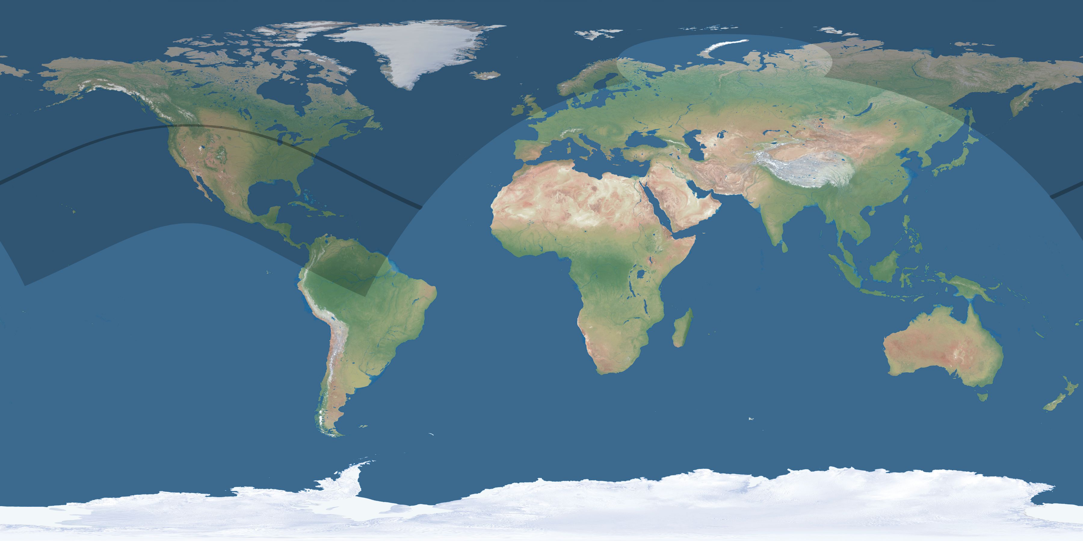 Map of the umbra and penumbra path of the solar eclipse of 06/12/2439