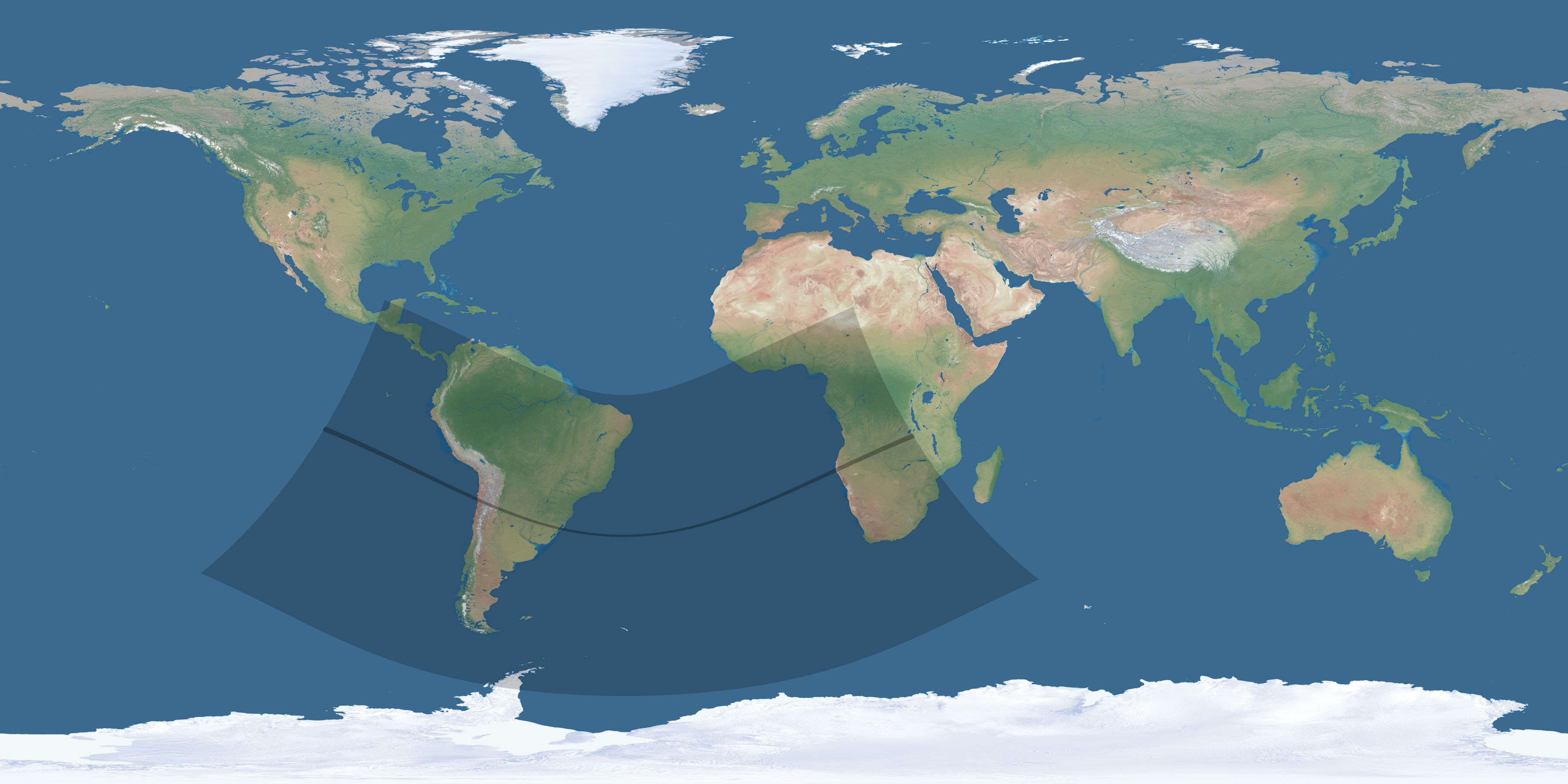 Map of the umbra and penumbra path of the solar eclipse of 12/06/2439