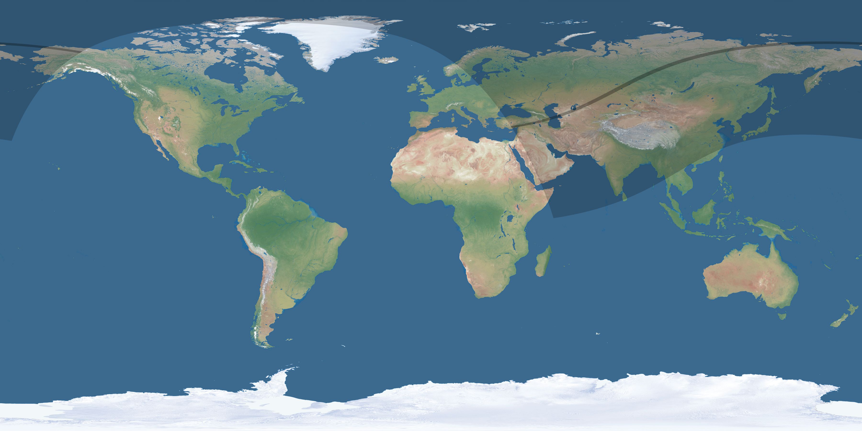 Map of the umbra and penumbra path of the solar eclipse of 04/11/2442