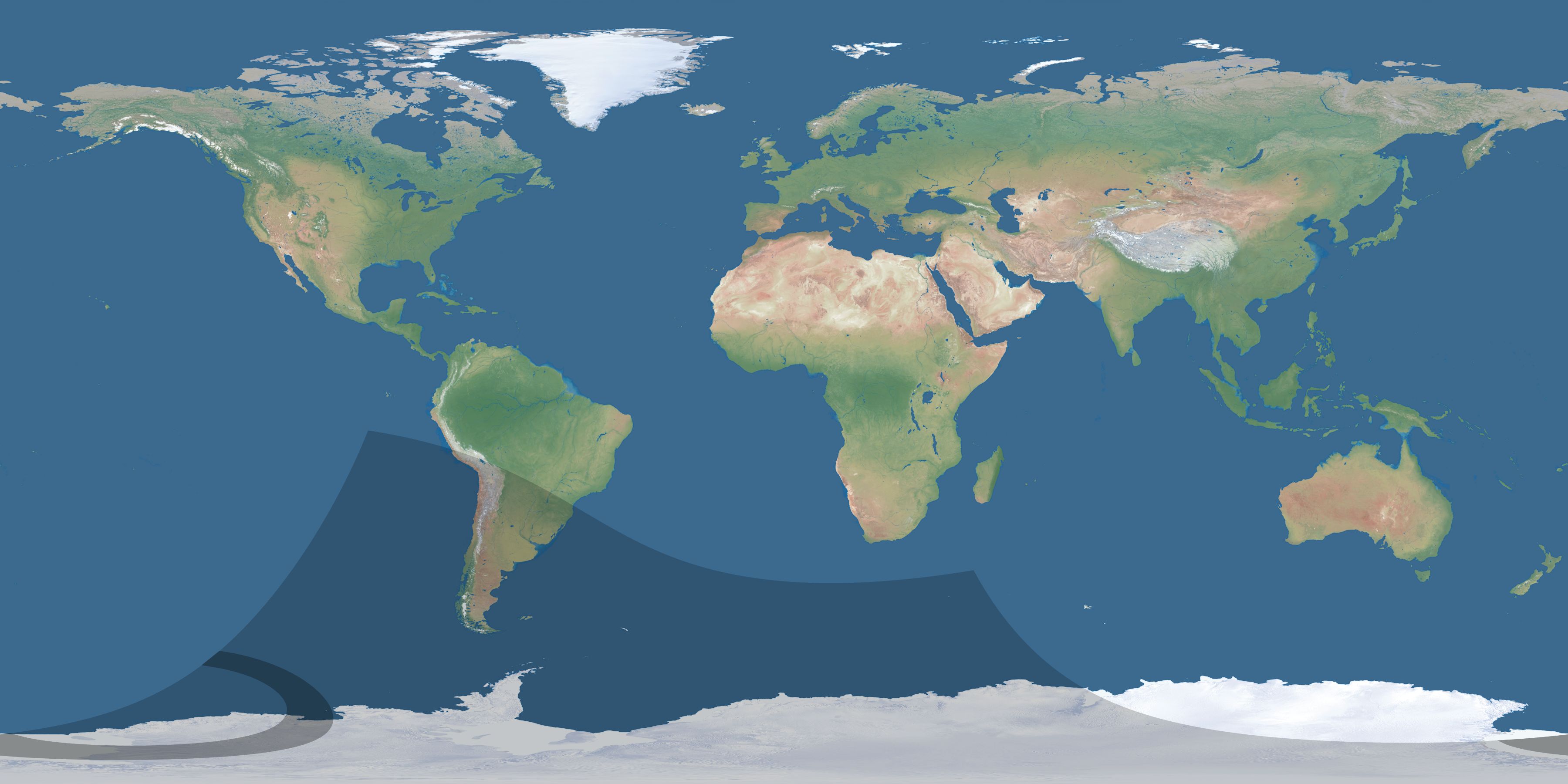 Map of the umbra and penumbra path of the solar eclipse of 10/14/2460