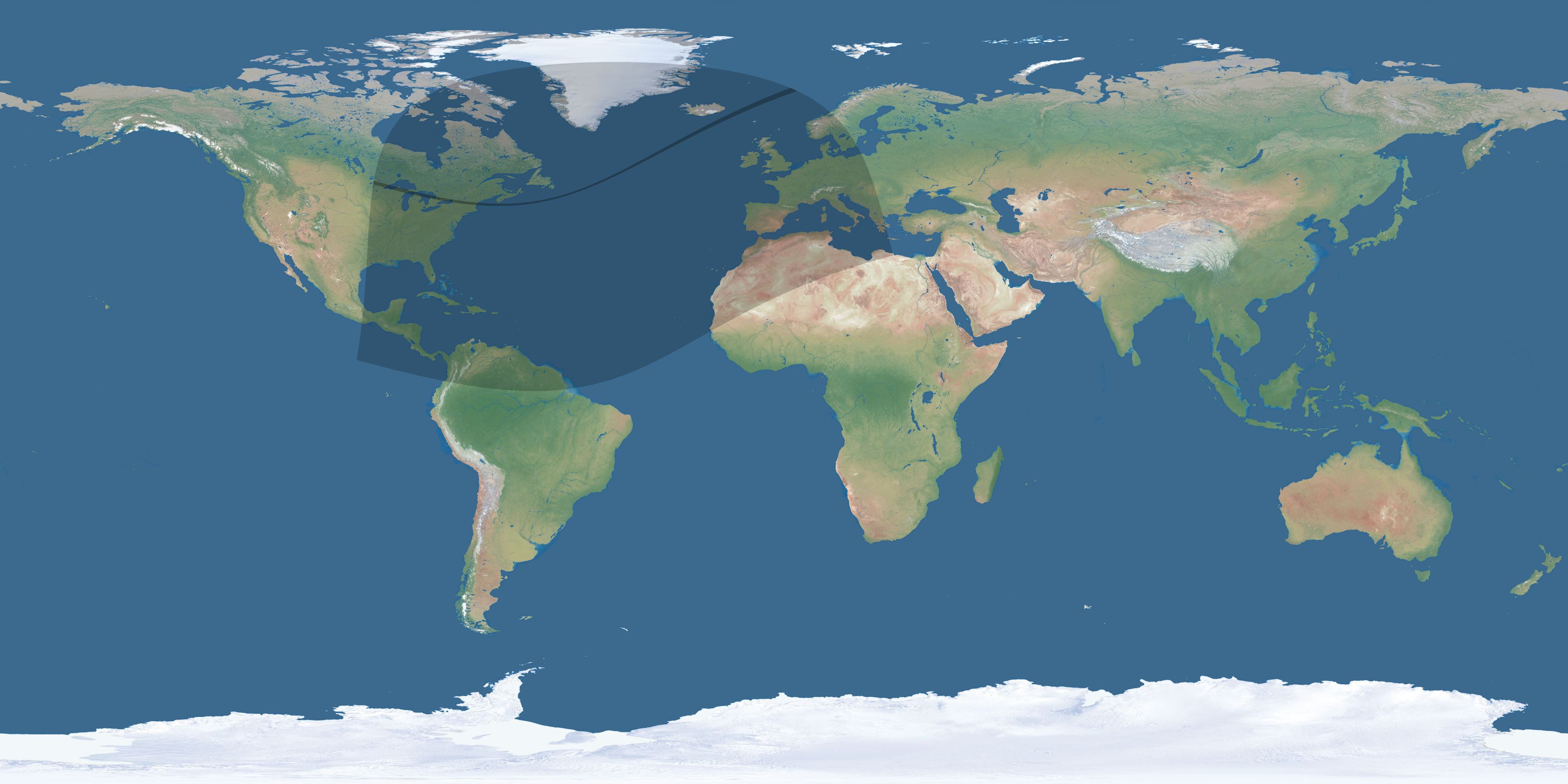 Map of the umbra and penumbra path of the solar eclipse of 02/07/2464