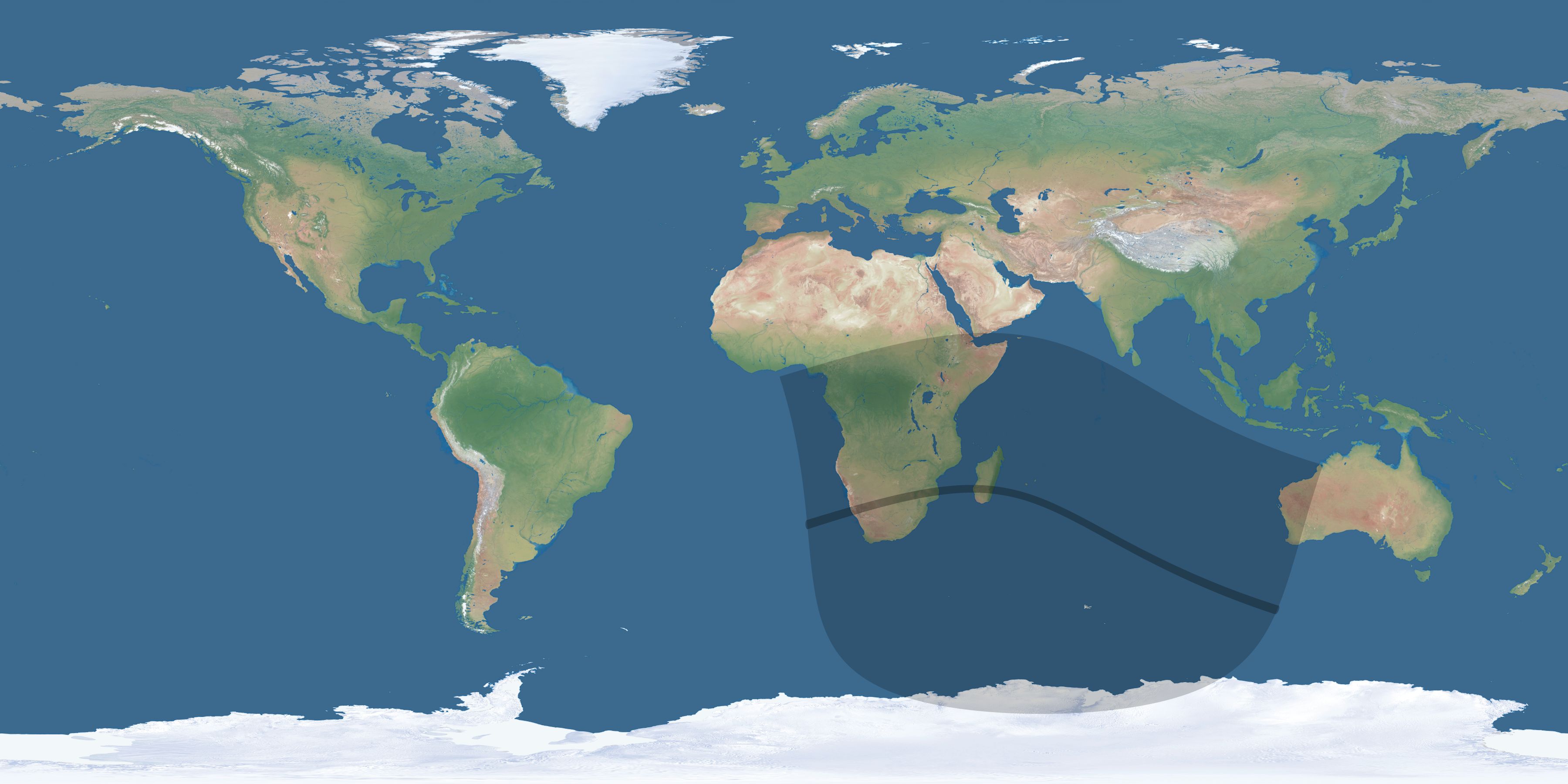 Map of the umbra and penumbra path of the solar eclipse of 08/03/2464