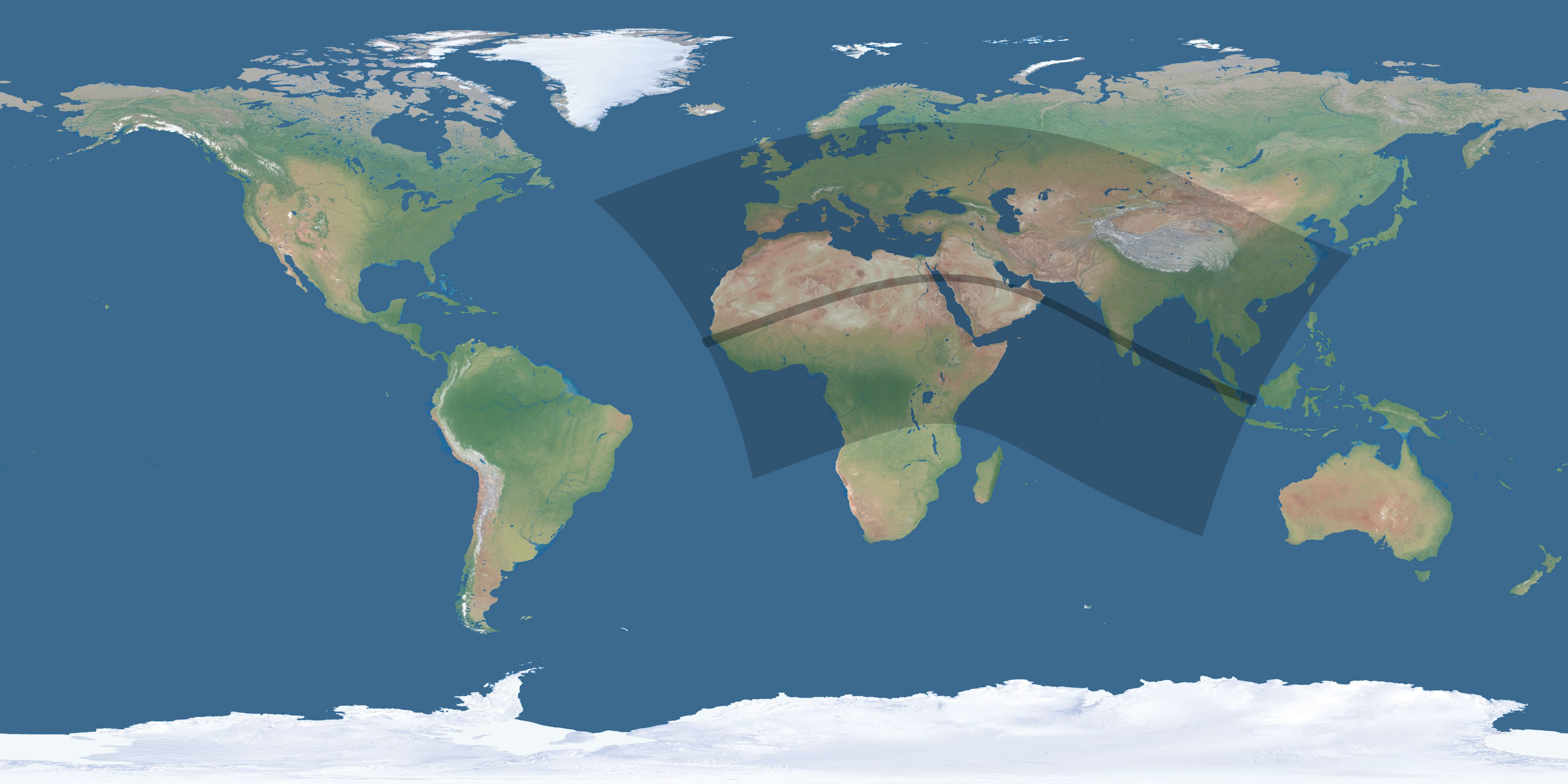 Map of the umbra and penumbra path of the solar eclipse of 07/23/2465