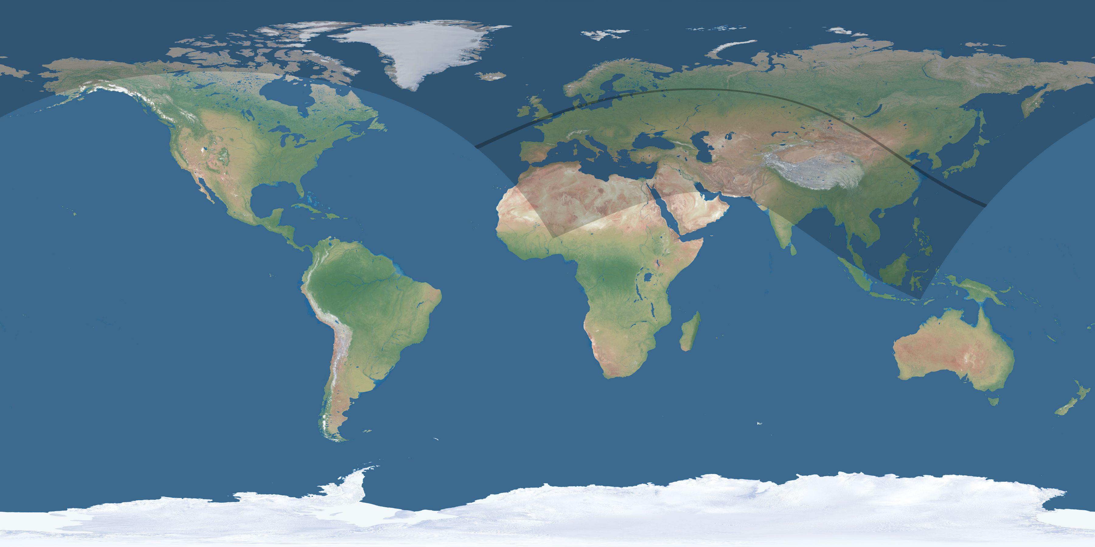 Map of the umbra and penumbra path of the solar eclipse of 07/03/2475