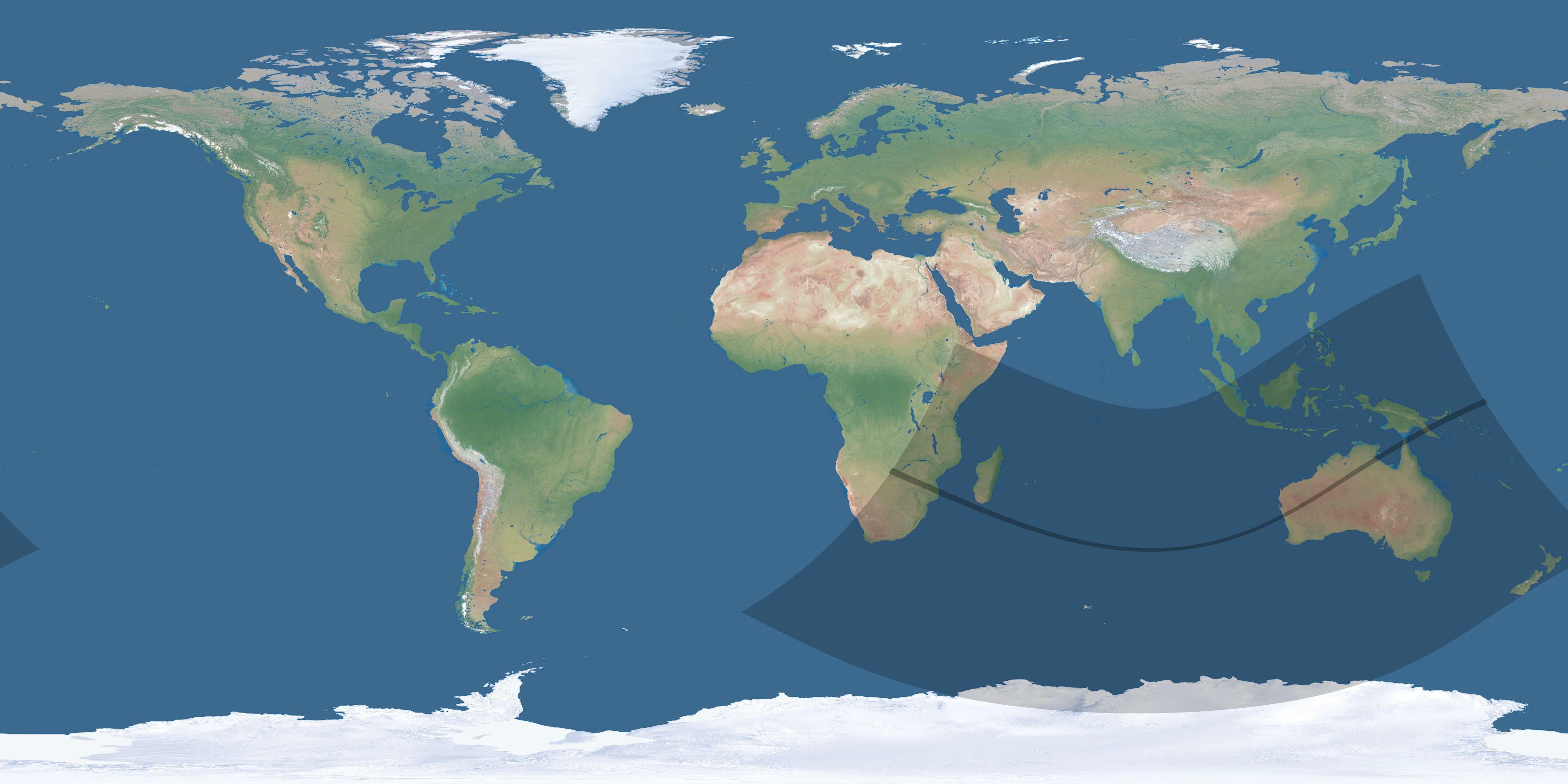 Map of the umbra and penumbra path of the solar eclipse of 12/28/2475