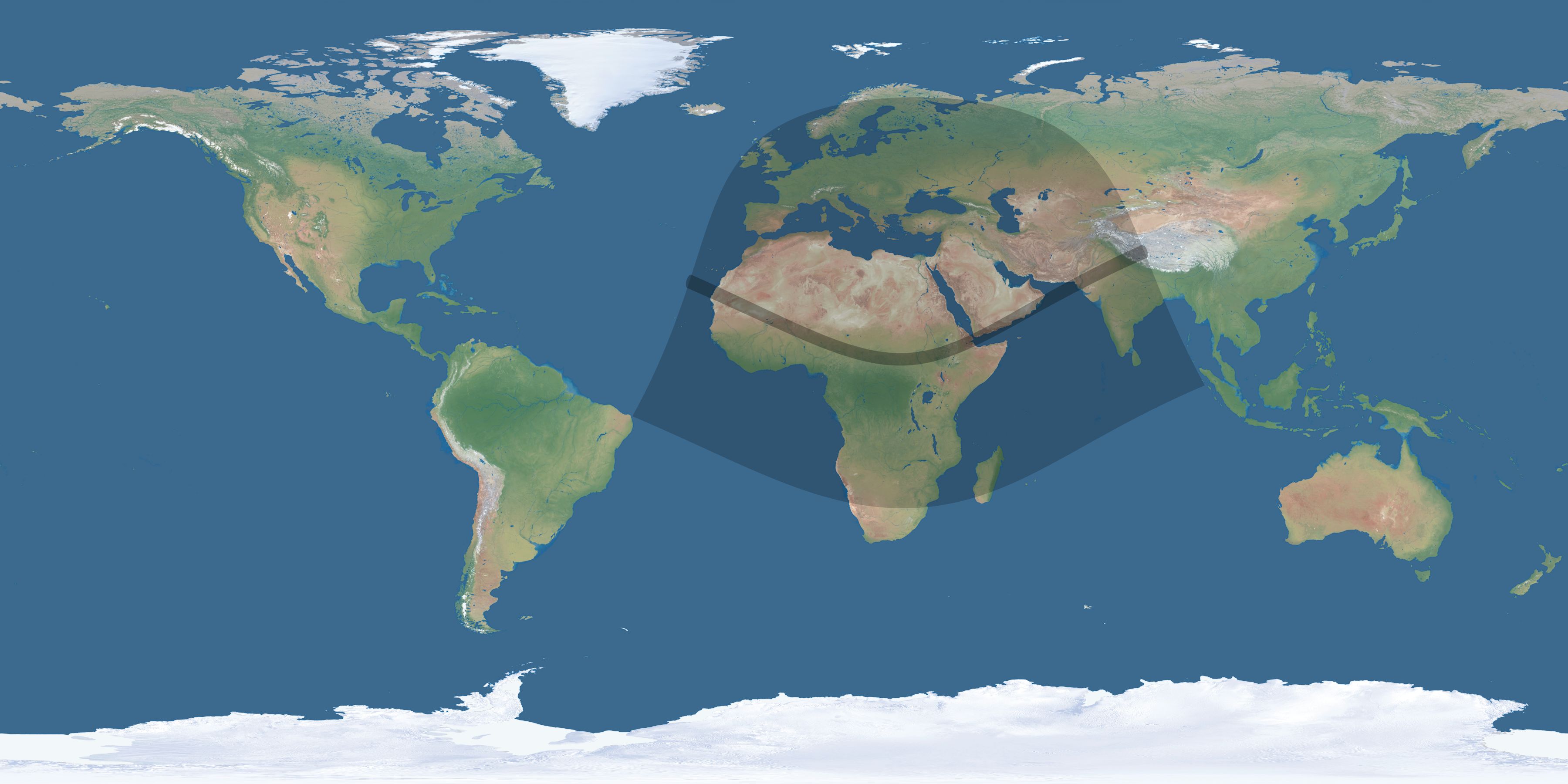 Map of the umbra and penumbra path of the solar eclipse of 12/16/2476