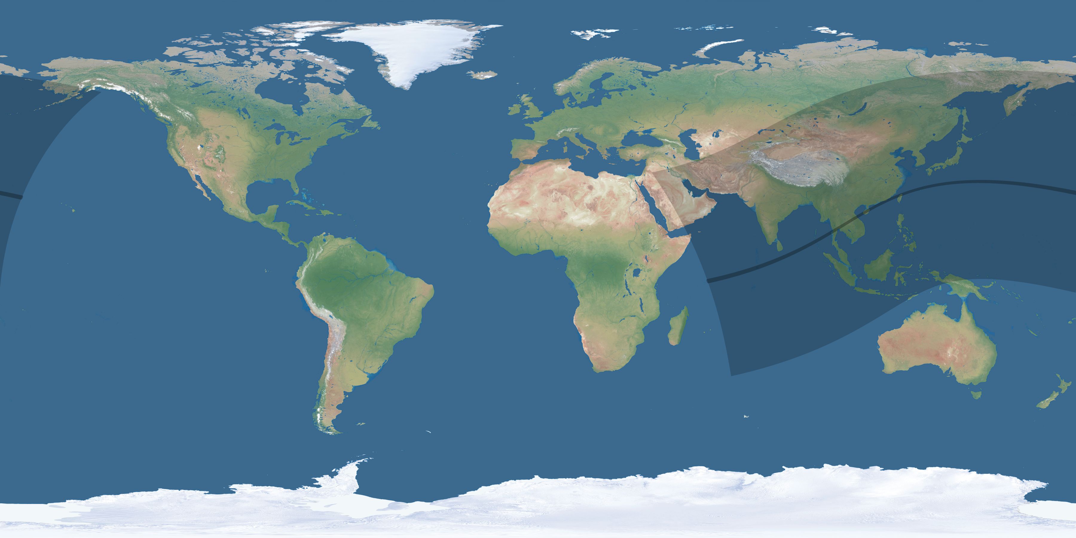 Map of the umbra and penumbra path of the solar eclipse of 04/22/2479