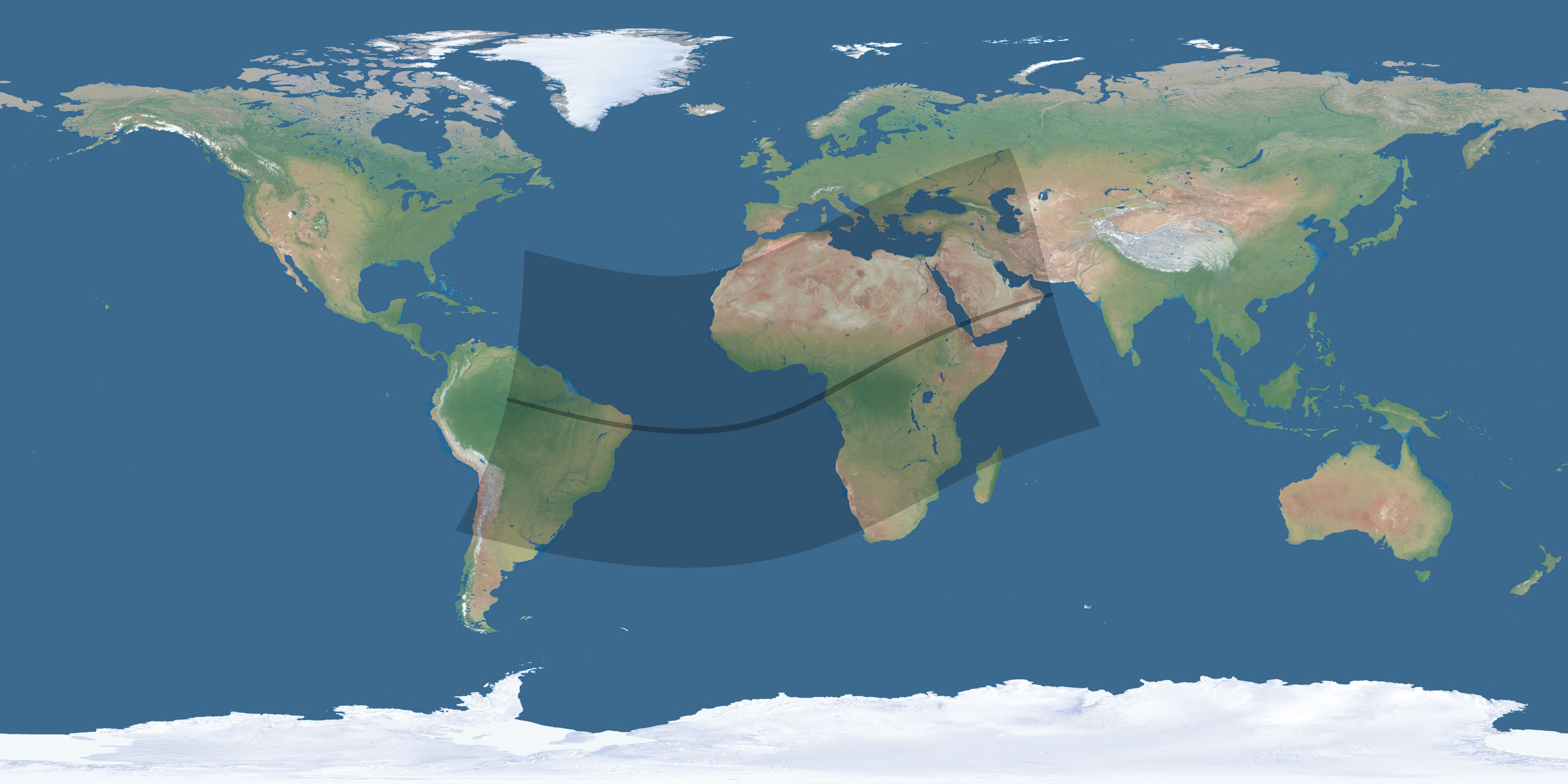 Map of the umbra and penumbra path of the solar eclipse of 02/07/2483