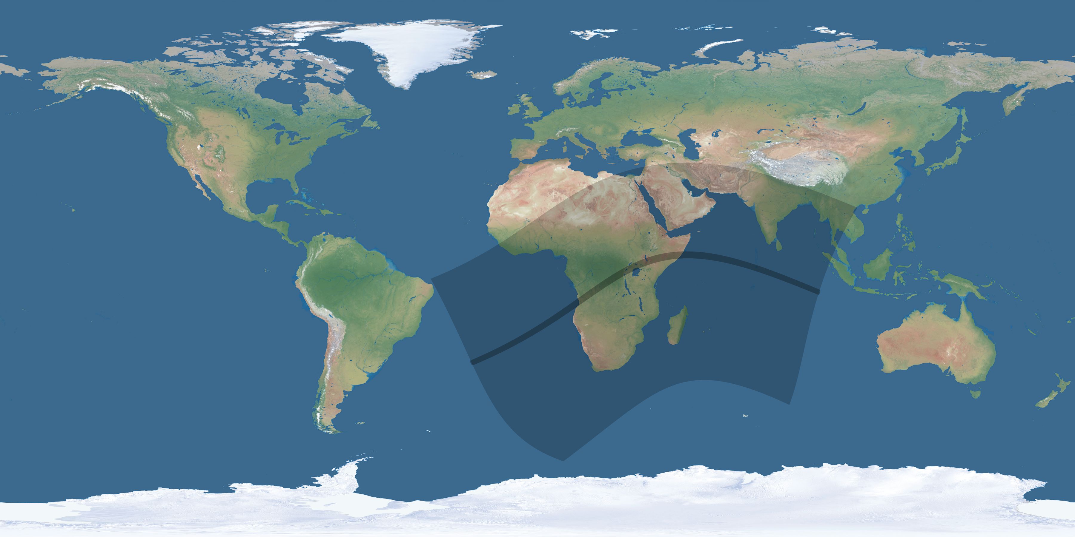 Map of the umbra and penumbra path of the solar eclipse of 06/02/2486
