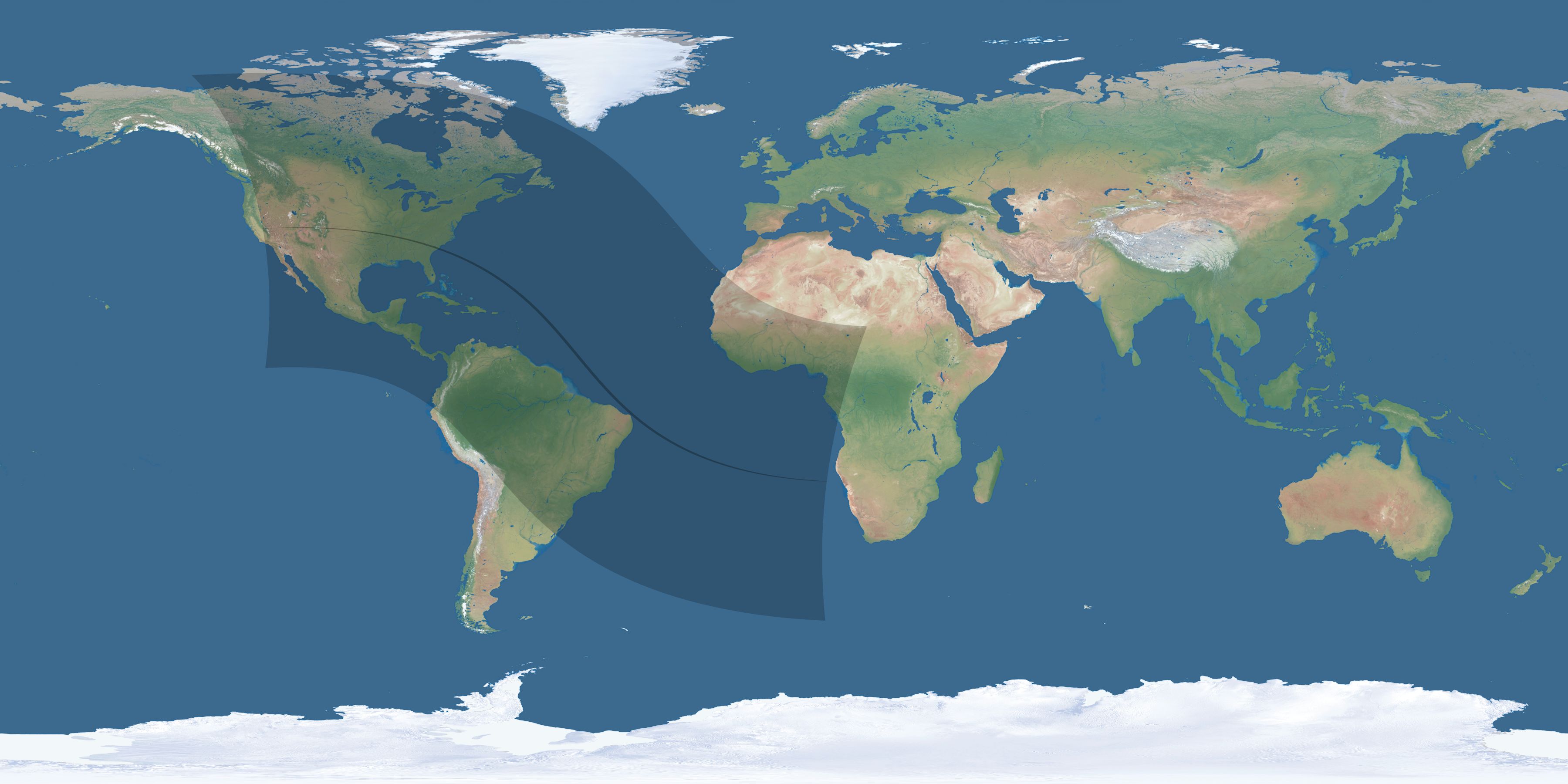 Map of the umbra and penumbra path of the solar eclipse of 09/14/2490