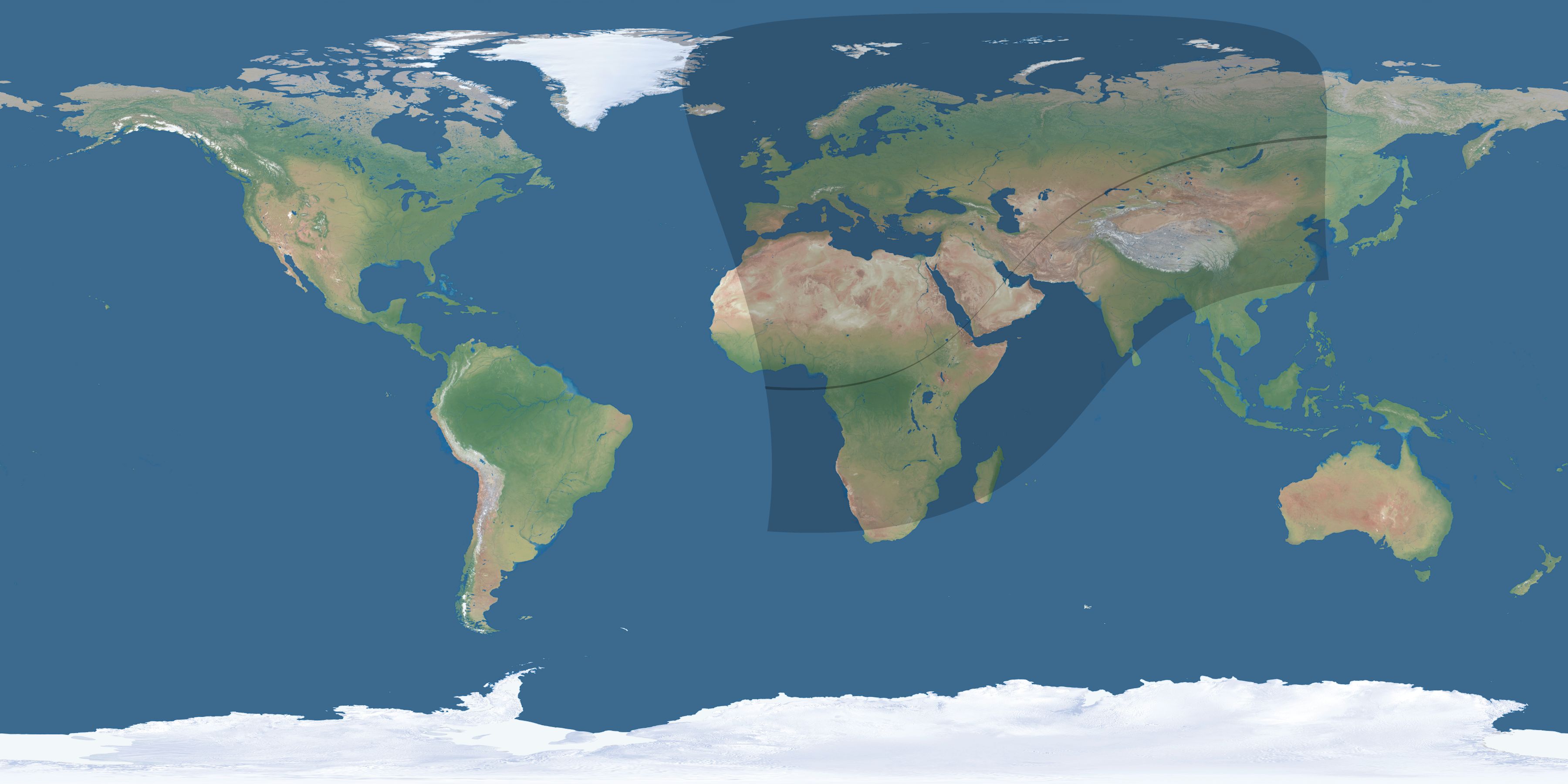 Map of the umbra and penumbra path of the solar eclipse of 03/10/2491