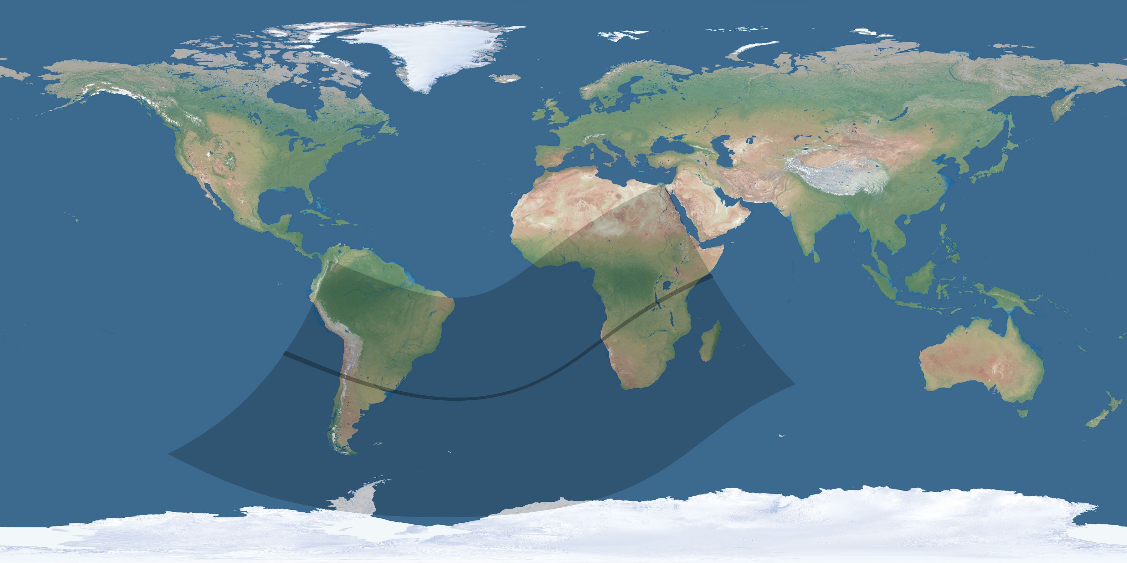 Map of the umbra and penumbra path of the solar eclipse of 01/07/2494