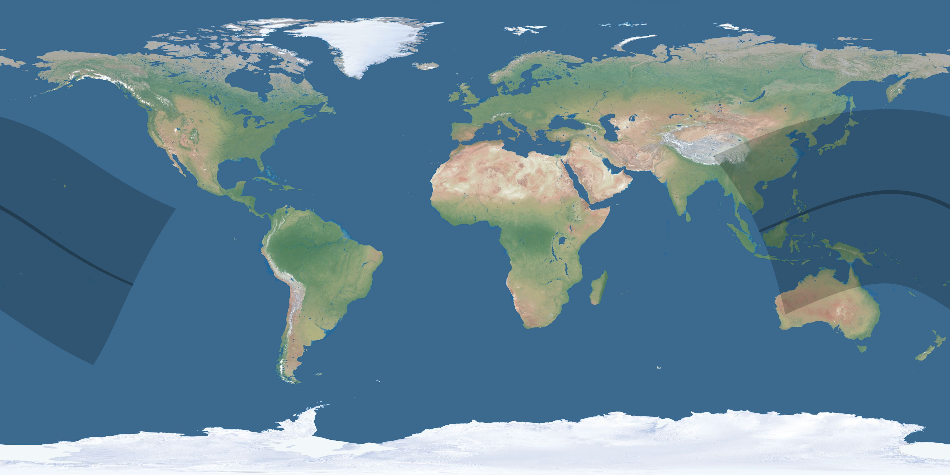 Map of the umbra and penumbra path of the solar eclipse of 07/03/2494