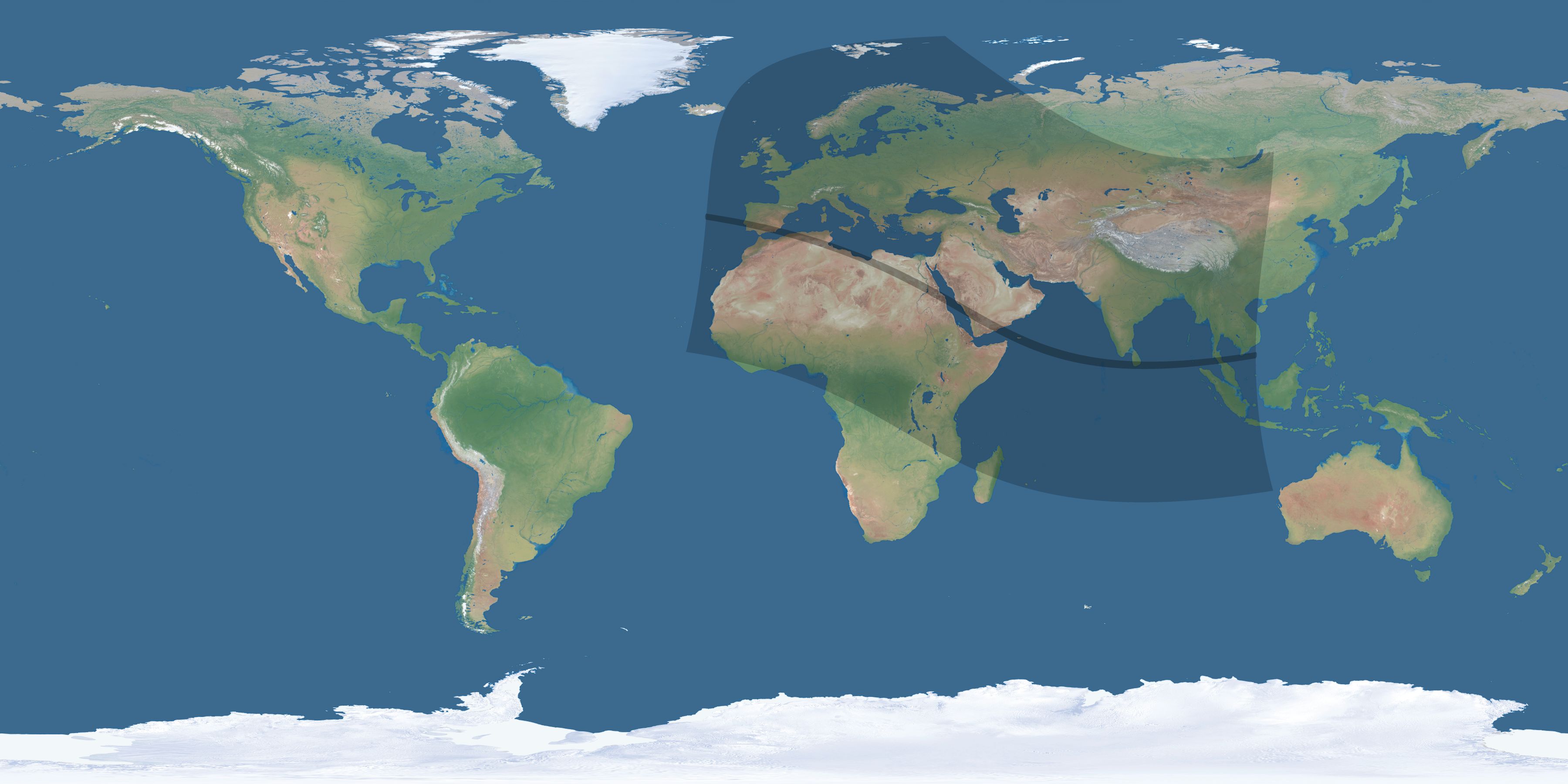 Map of the umbra and penumbra path of the solar eclipse of 10/15/2498