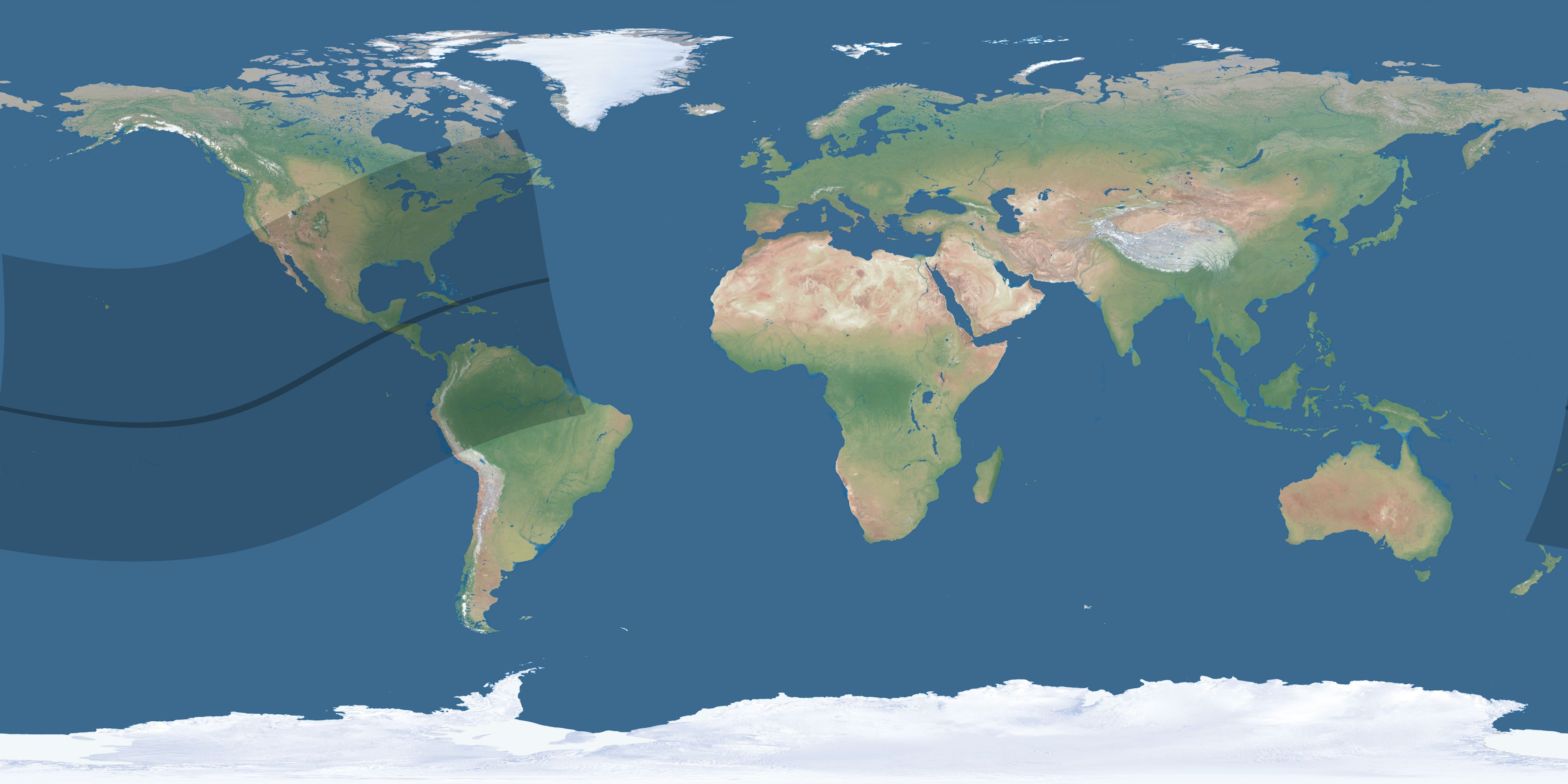 Map of the umbra and penumbra path of the solar eclipse of 02/19/2501