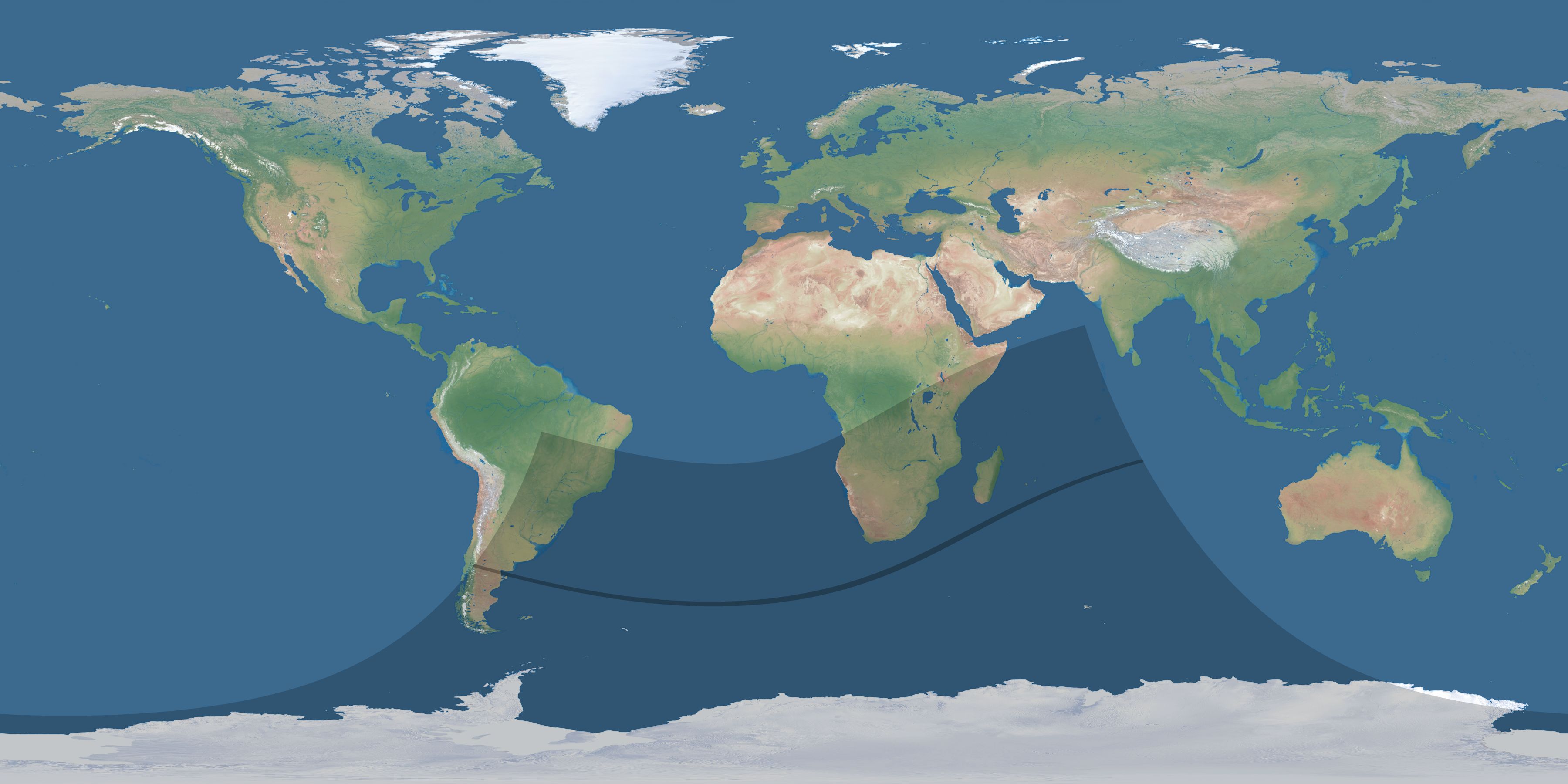 Map of the umbra and penumbra path of the solar eclipse of 02/08/2502