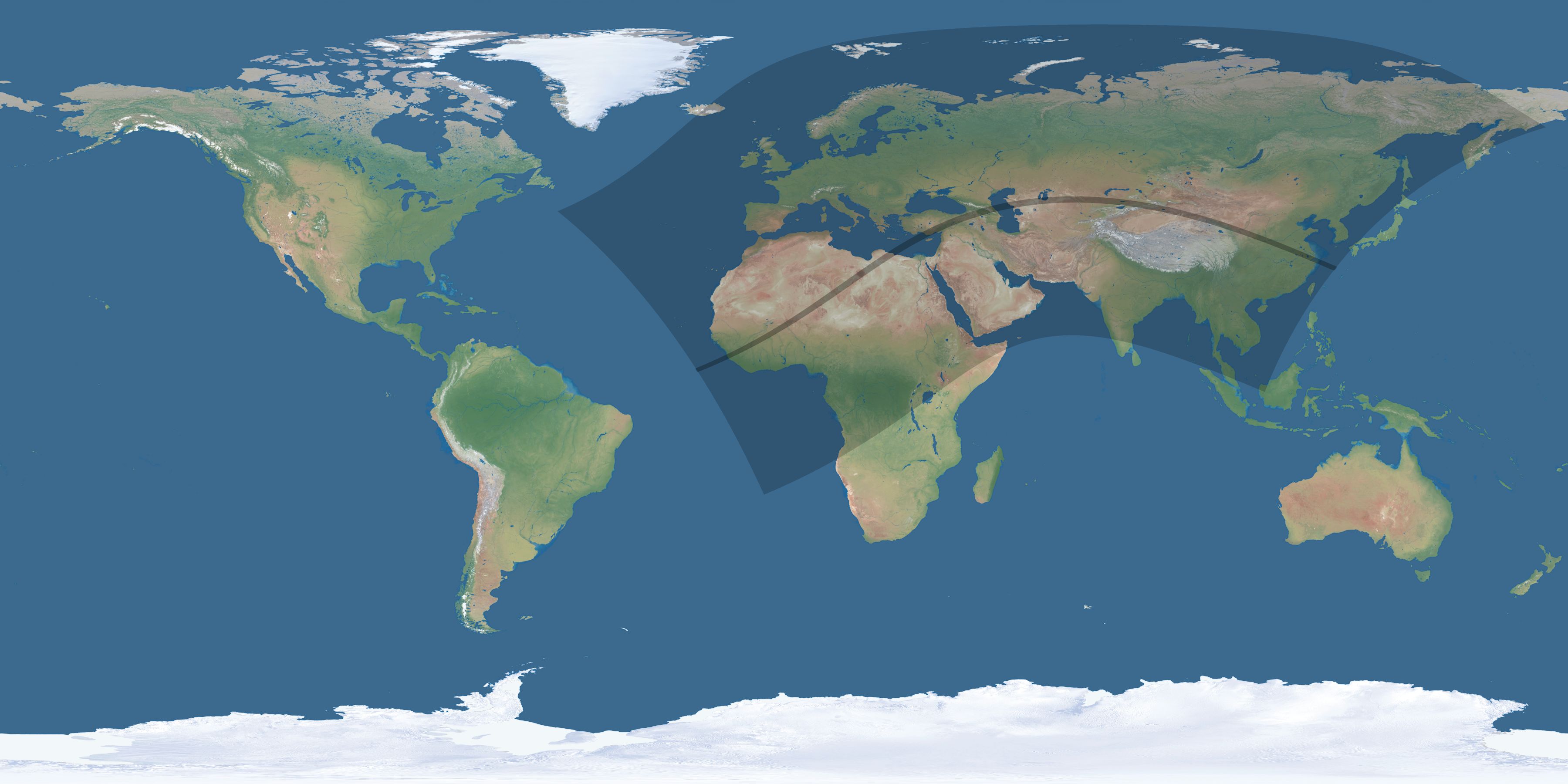 Map of the umbra and penumbra path of the solar eclipse of 06/03/2505