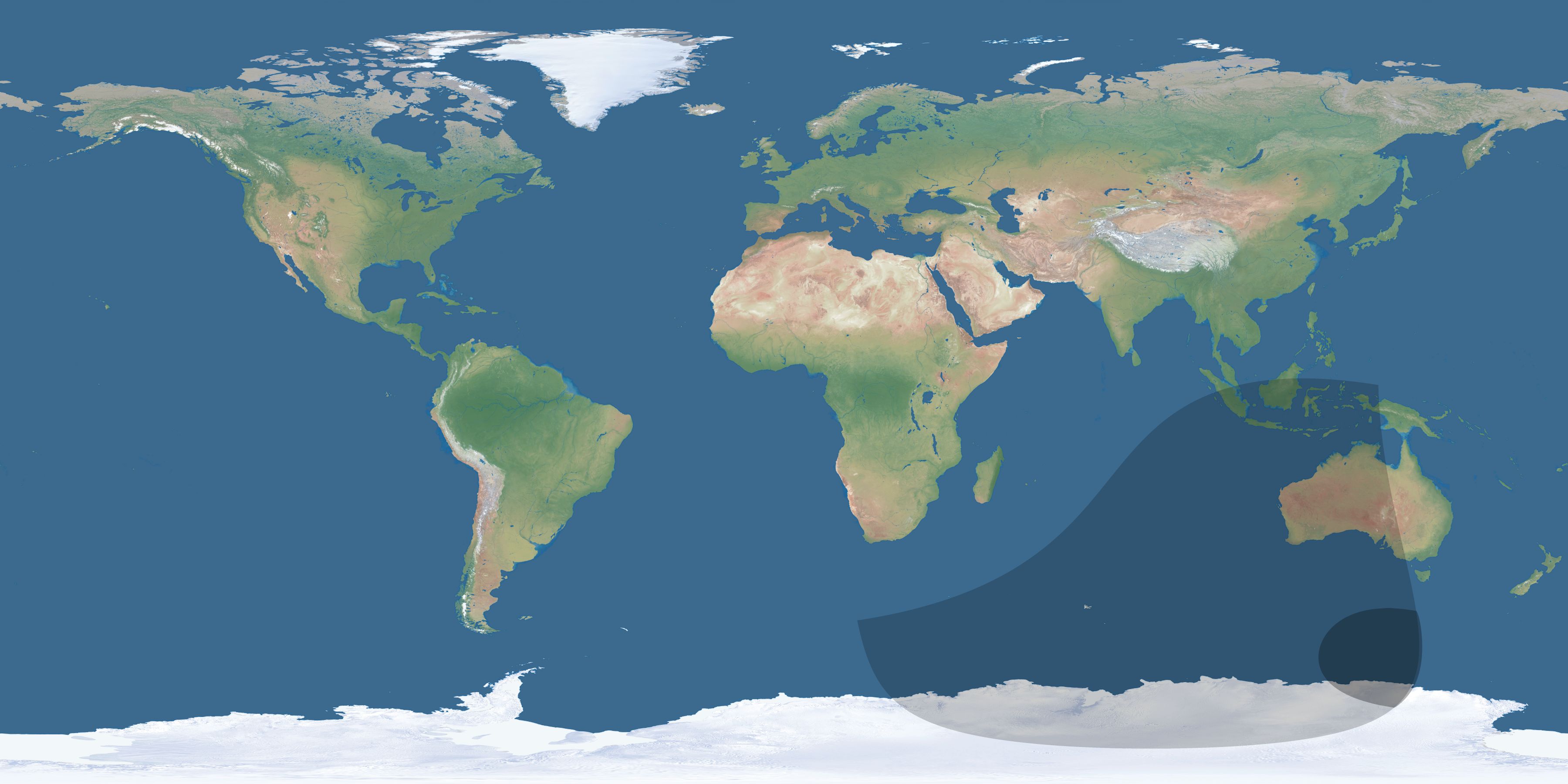 Map of the umbra and penumbra path of the solar eclipse of 04/13/2507