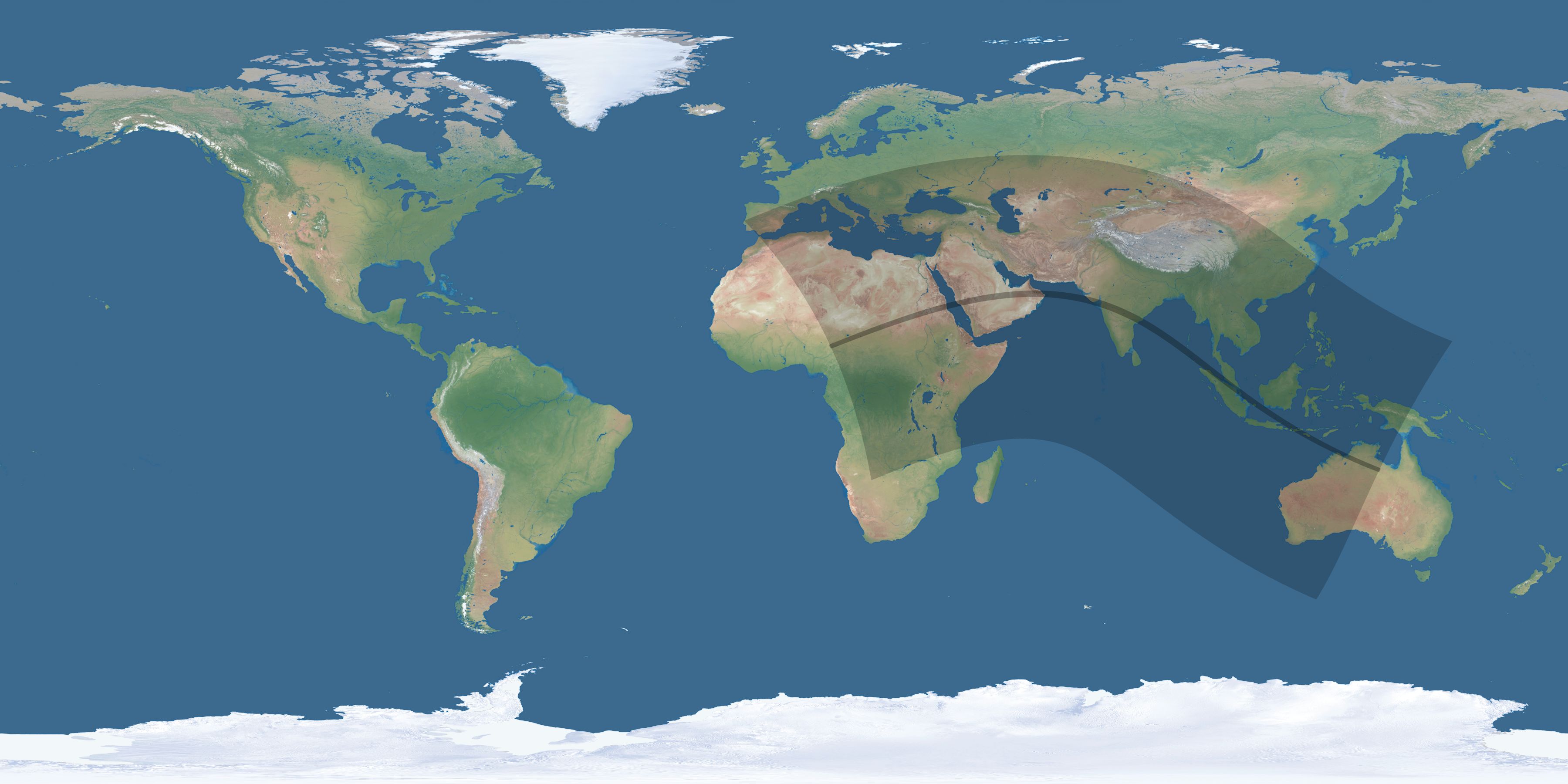 Map of the umbra and penumbra path of the solar eclipse of 07/14/2512