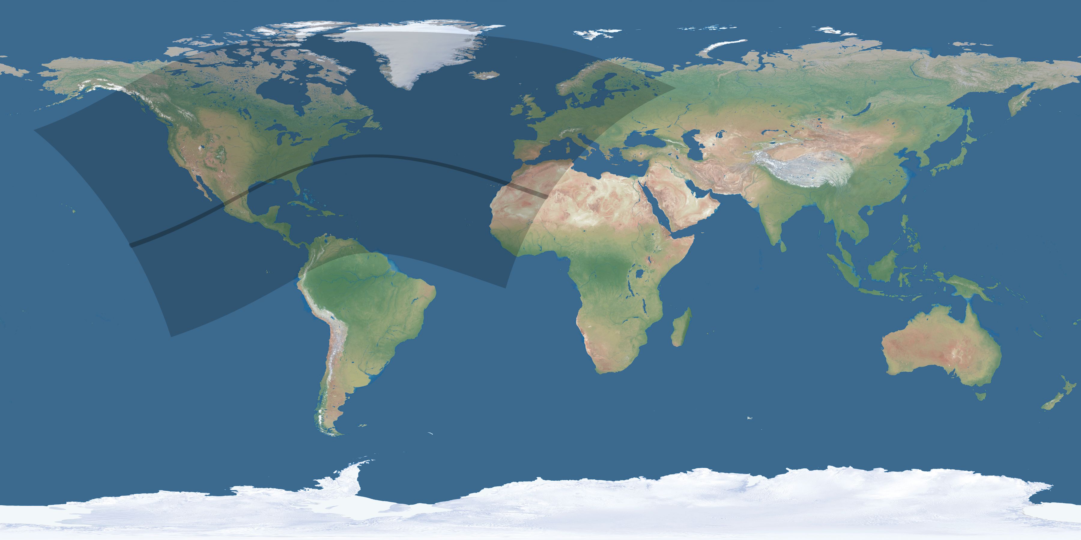 Map of the umbra and penumbra path of the solar eclipse of 05/15/2515