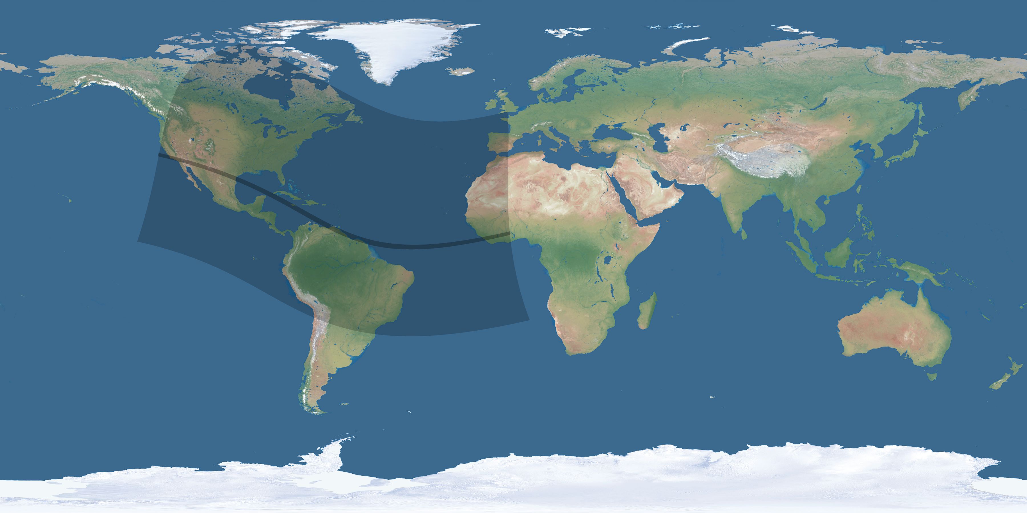 Map of the umbra and penumbra path of the solar eclipse of 10/27/2516