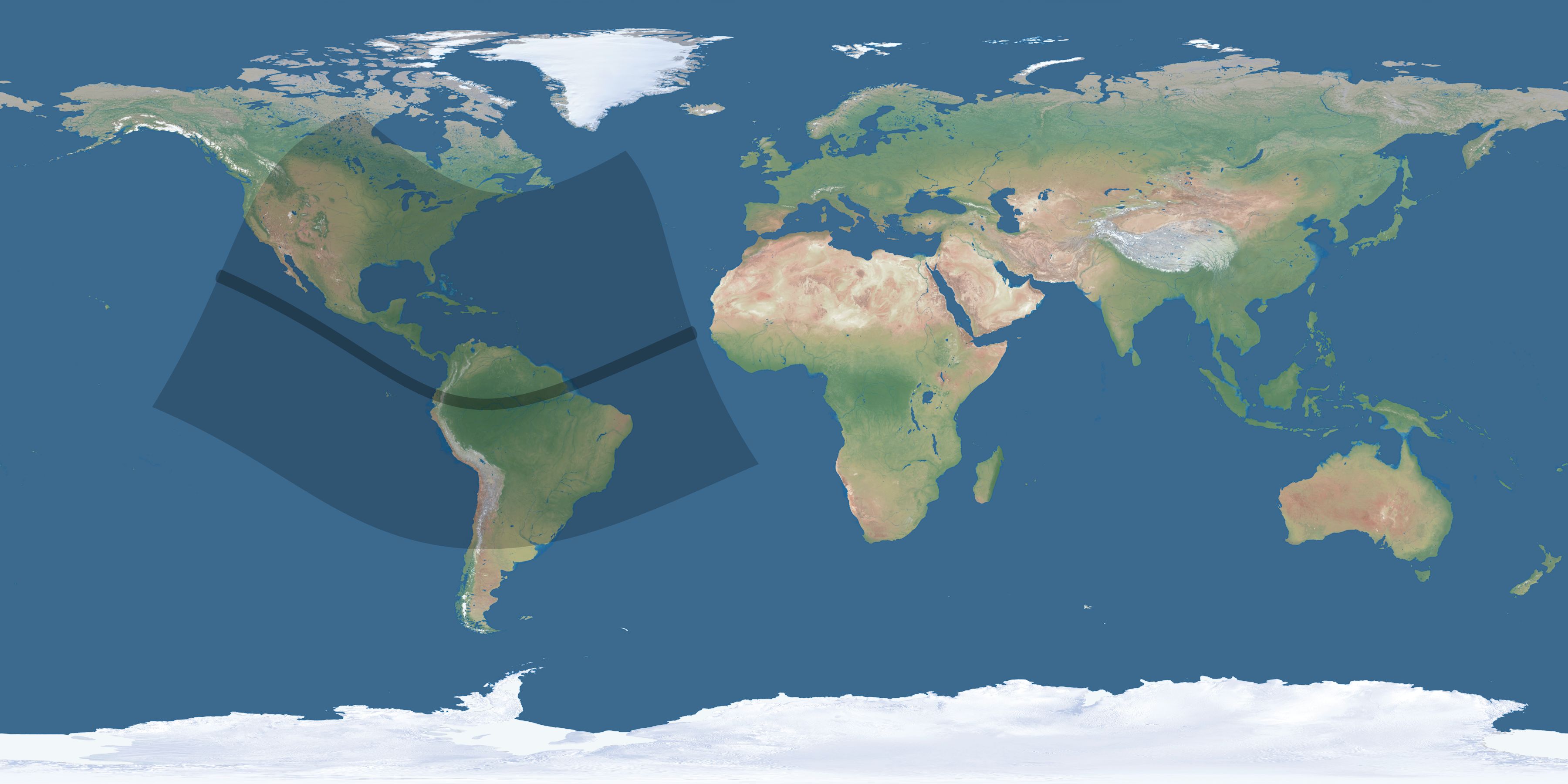 Map of the umbra and penumbra path of the solar eclipse of 12/19/2522