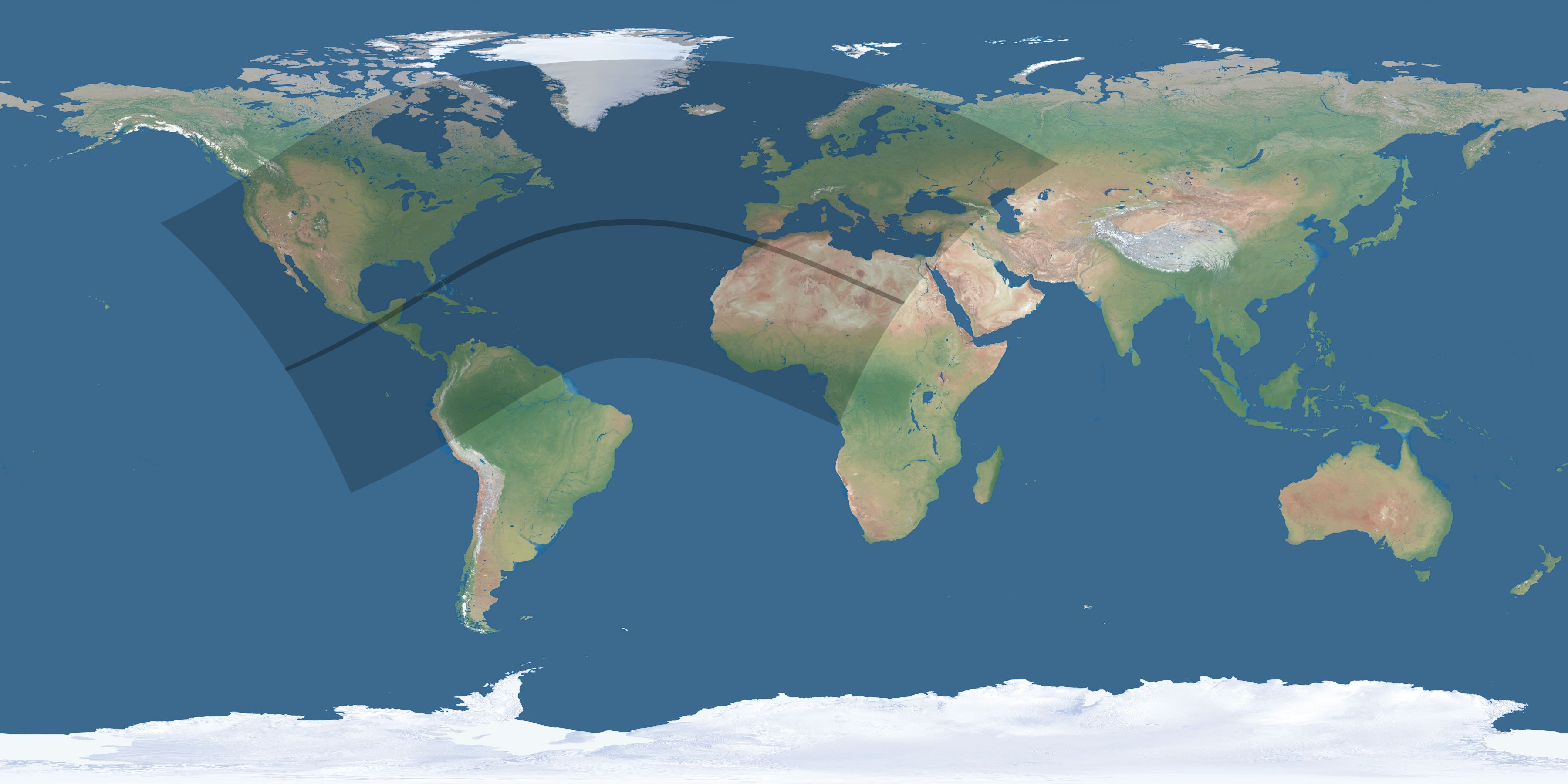 Map of the umbra and penumbra path of the solar eclipse of 06/15/2523