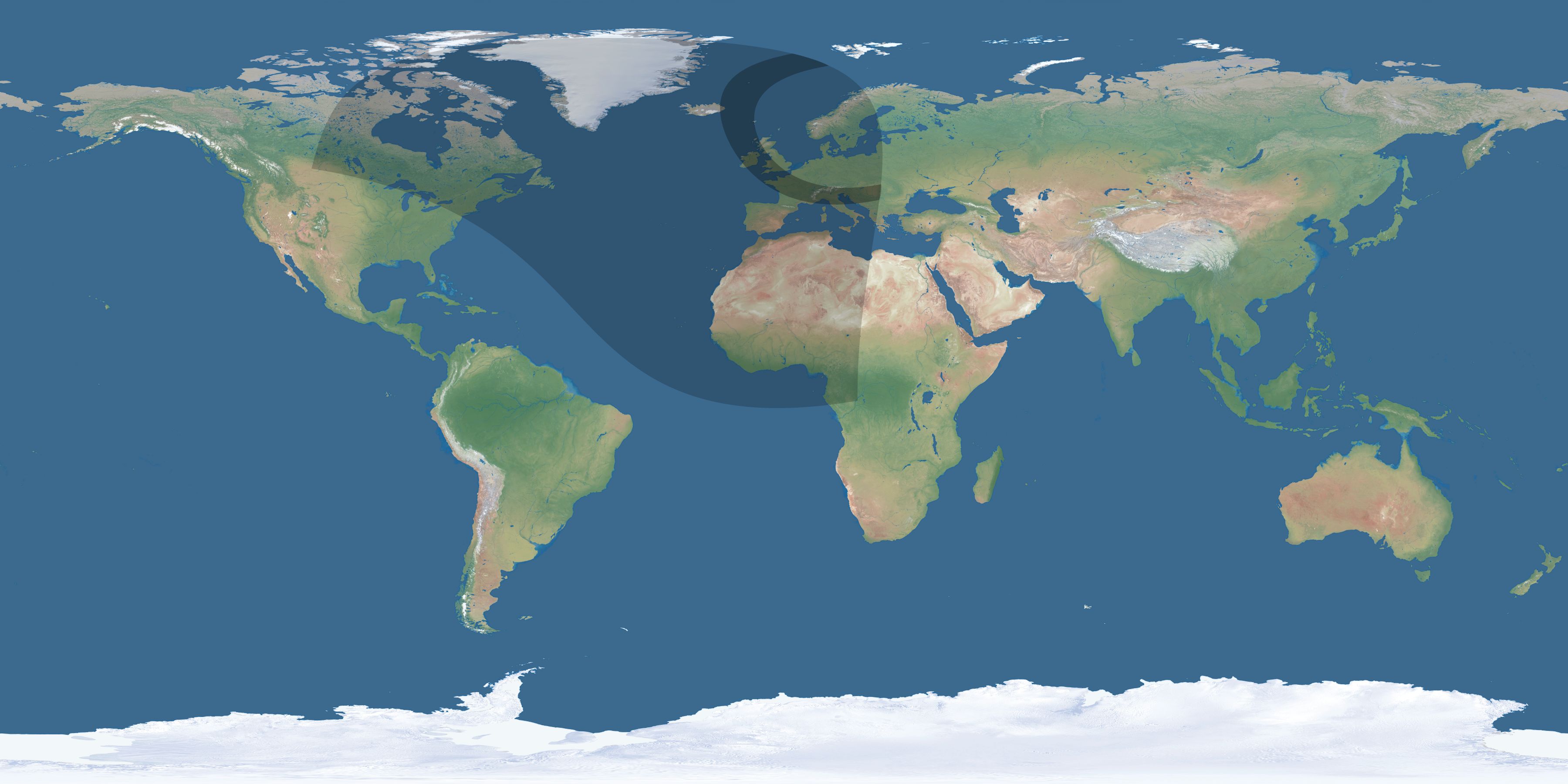 Map of the umbra and penumbra path of the solar eclipse of 10/18/2525