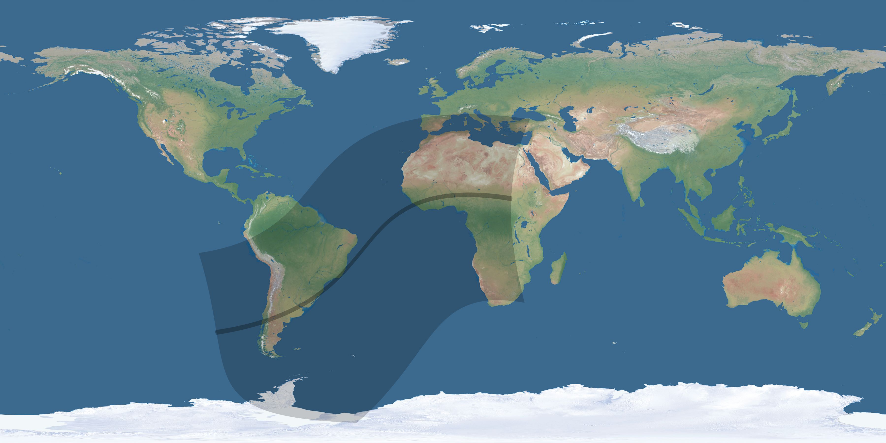 Map of the umbra and penumbra path of the solar eclipse of 04/13/2526