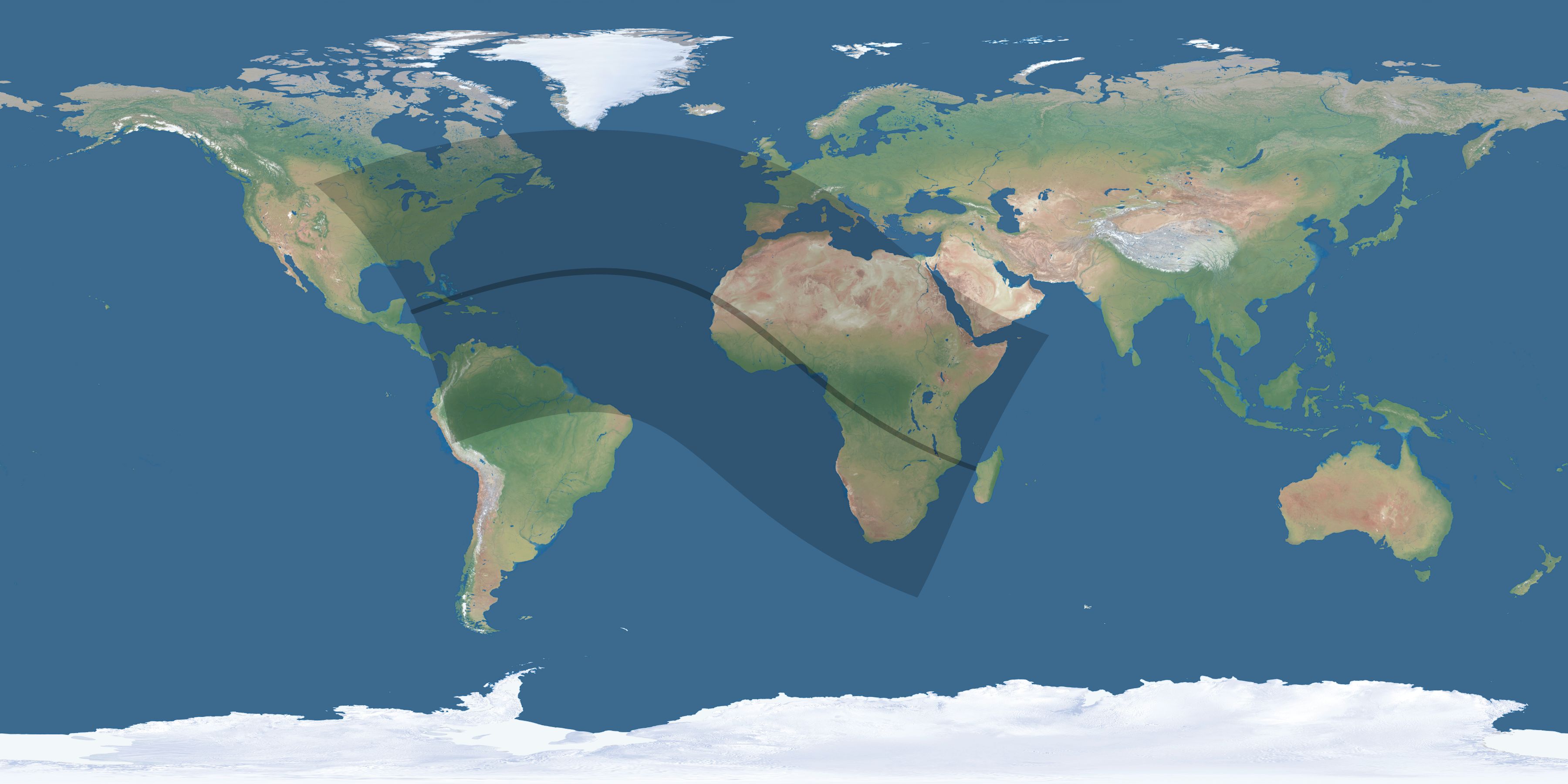 Map of the umbra and penumbra path of the solar eclipse of 07/25/2530