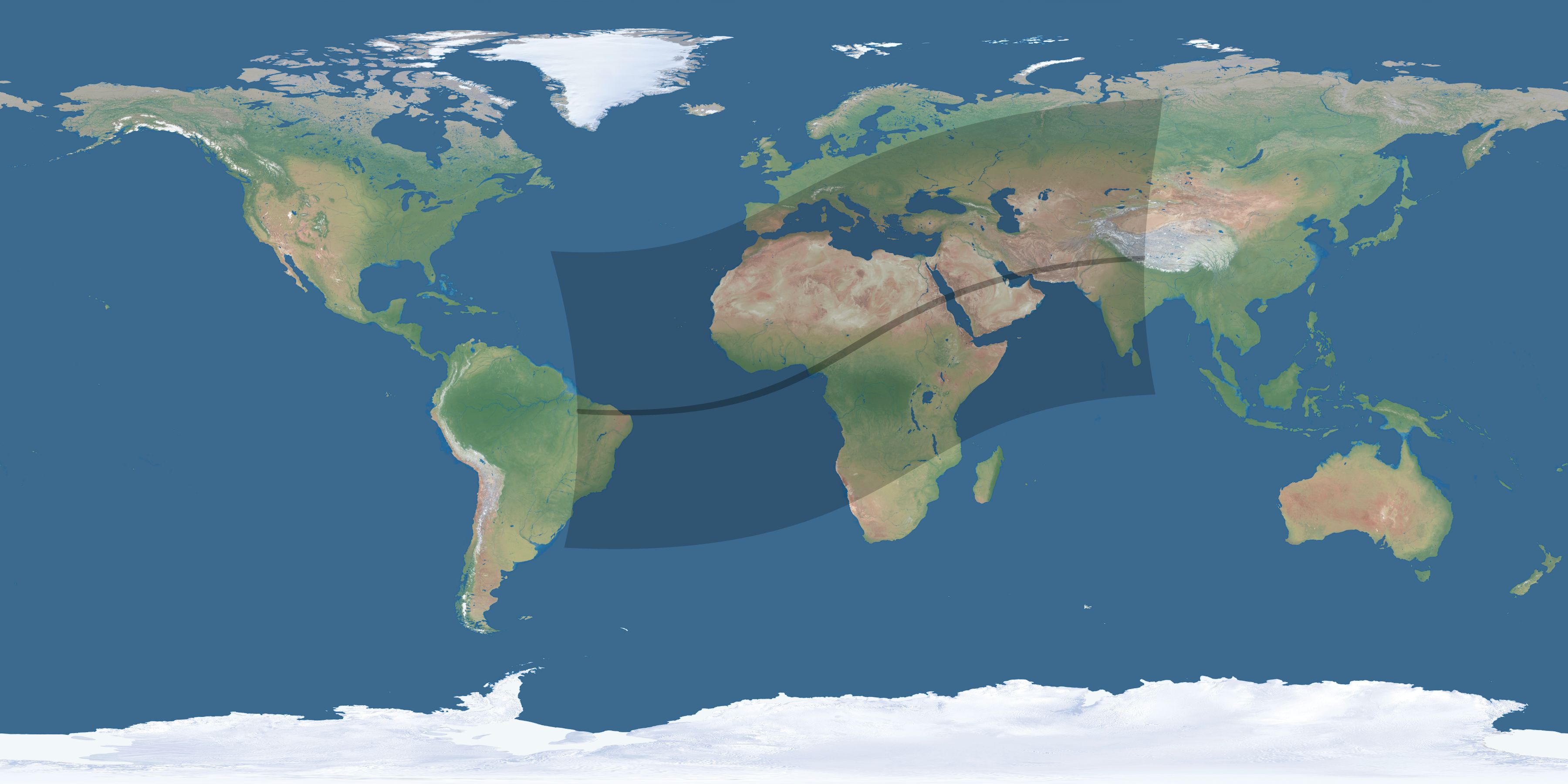 Map of the umbra and penumbra path of the solar eclipse of 03/12/2537