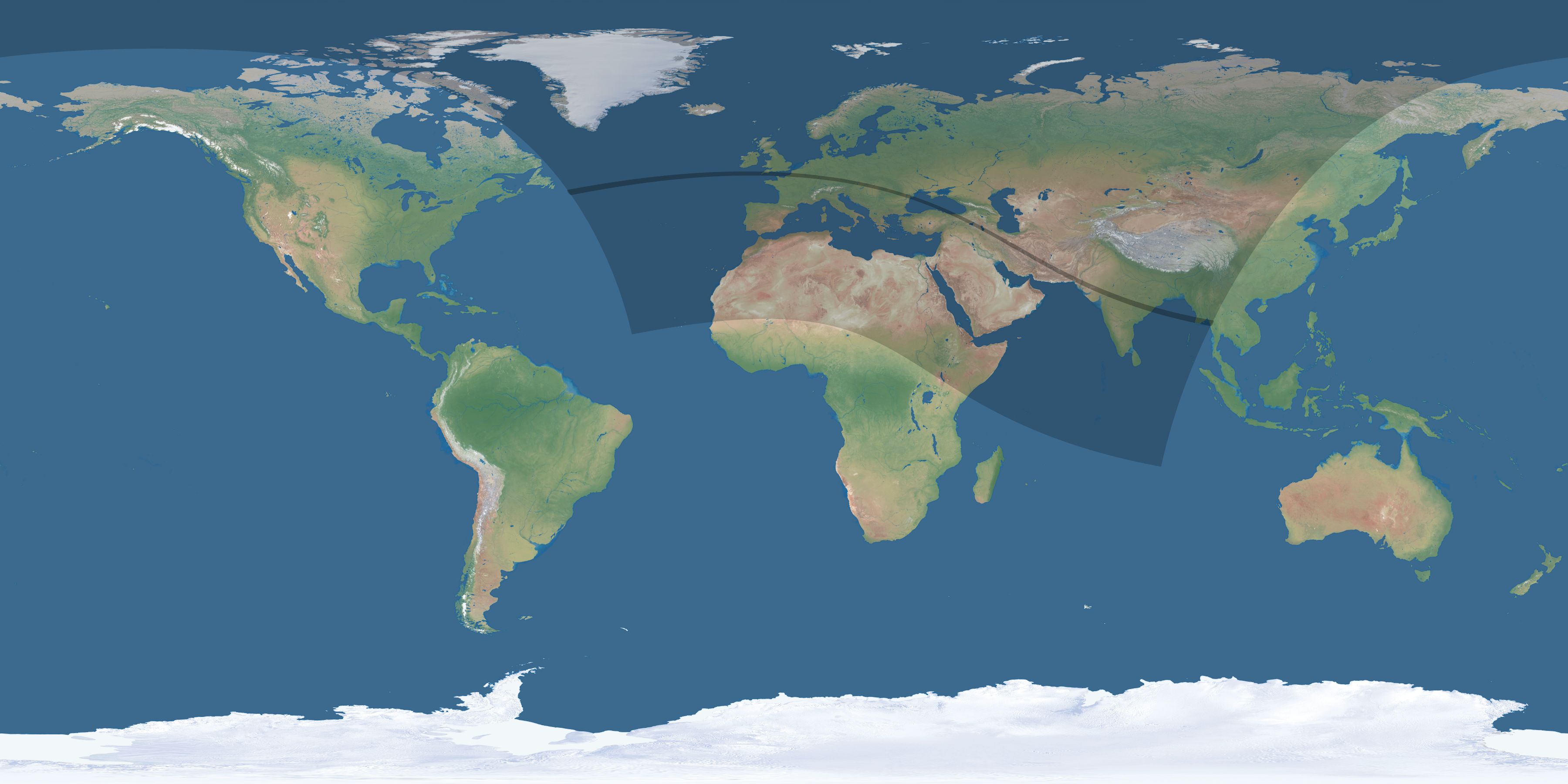 Map of the umbra and penumbra path of the solar eclipse of 08/25/2538