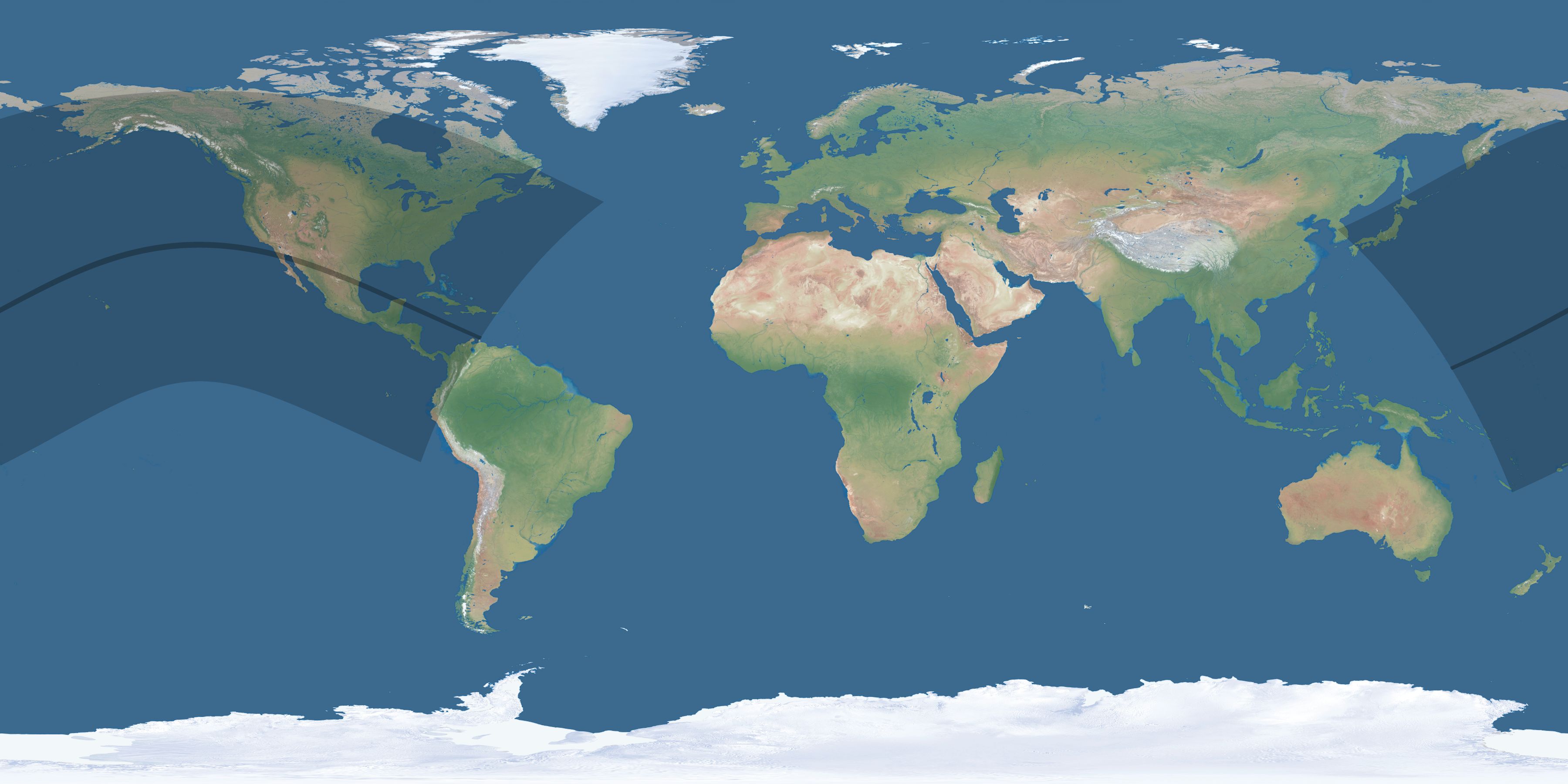 Map of the umbra and penumbra path of the solar eclipse of 06/25/2541