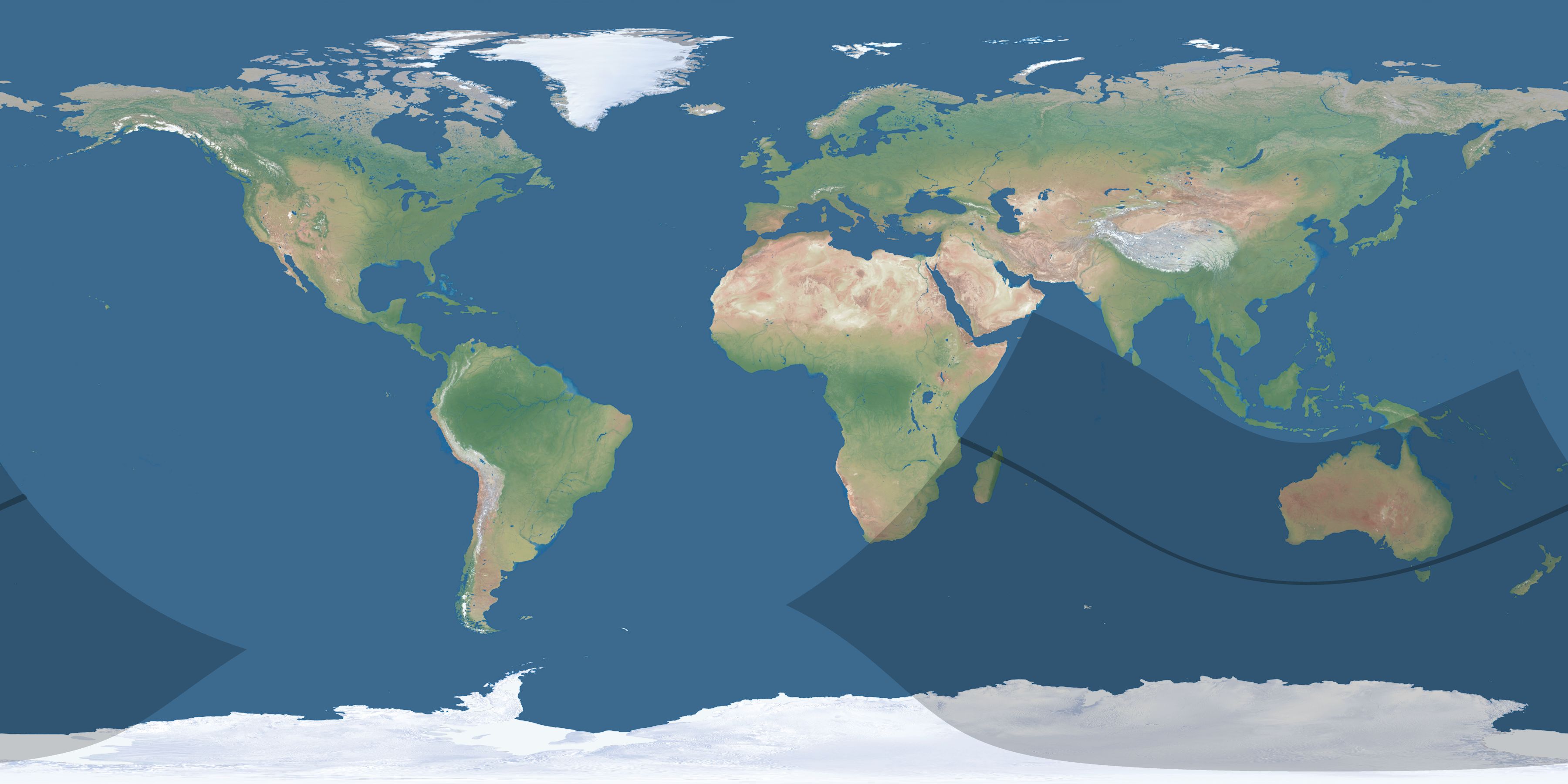 Map of the umbra and penumbra path of the solar eclipse of 12/18/2541