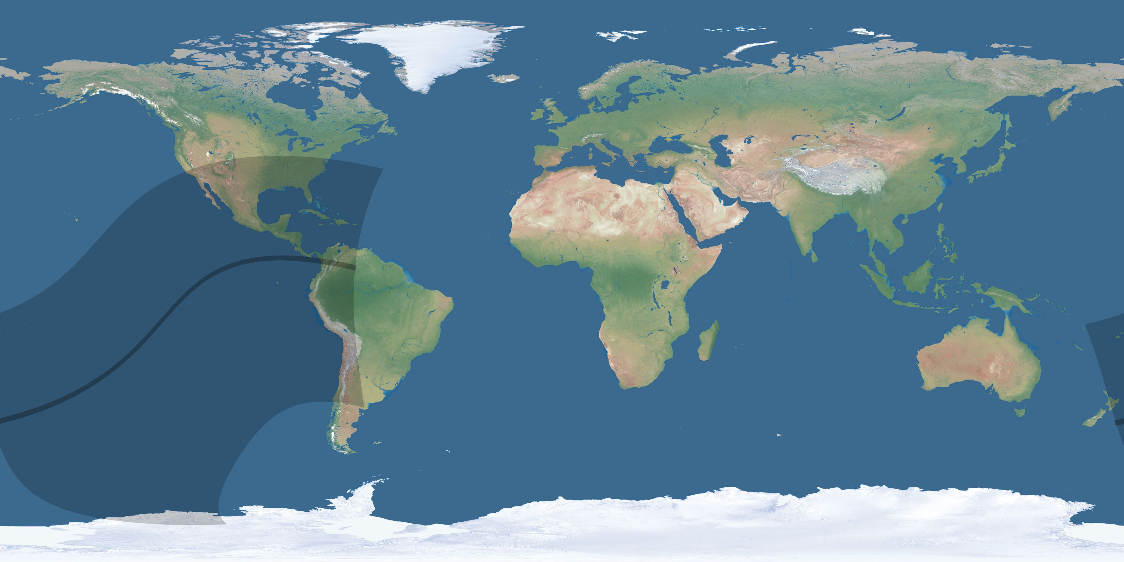 Map of the umbra and penumbra path of the solar eclipse of 04/23/2544