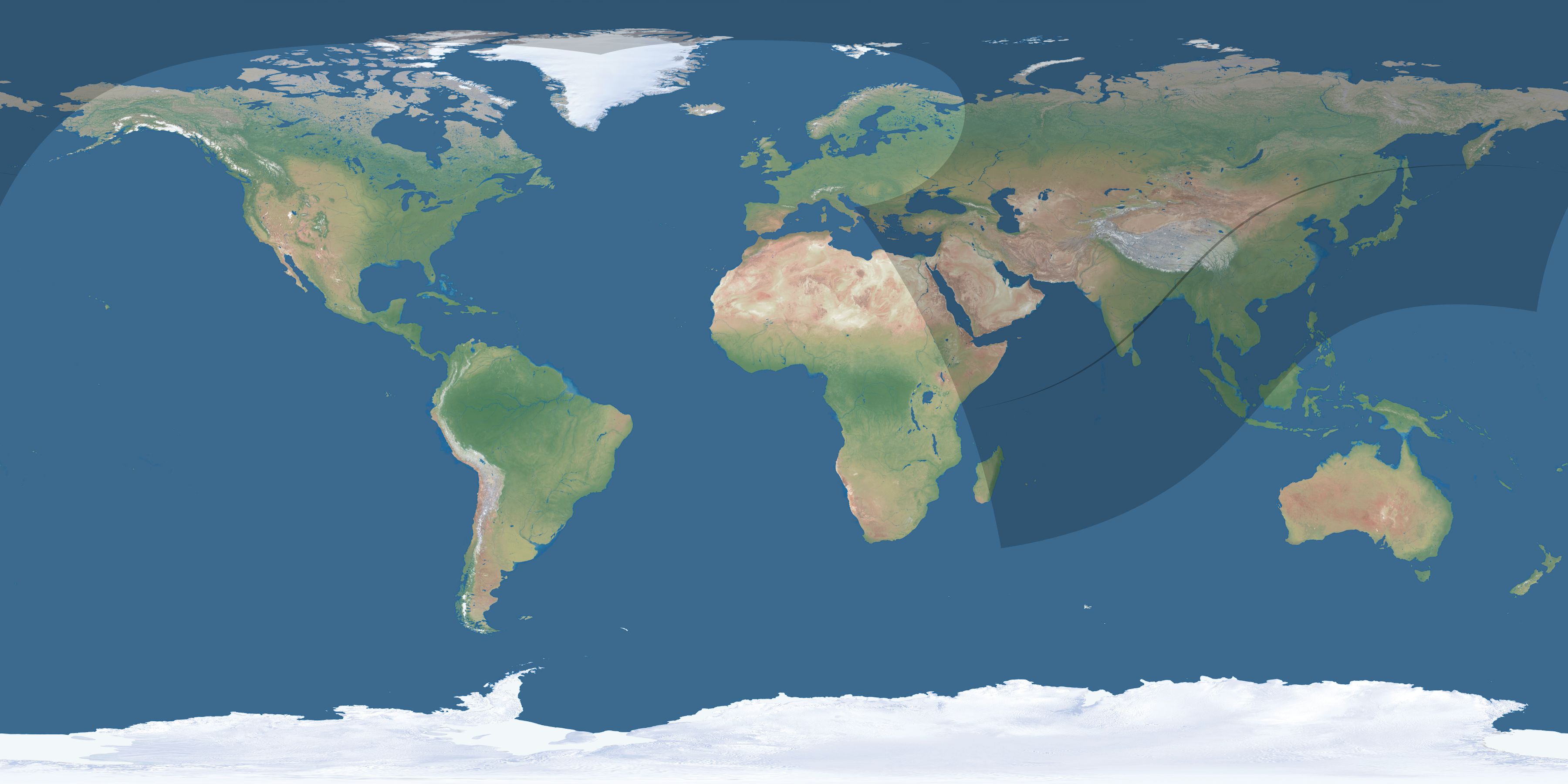 Map of the umbra and penumbra path of the solar eclipse of 04/12/2545