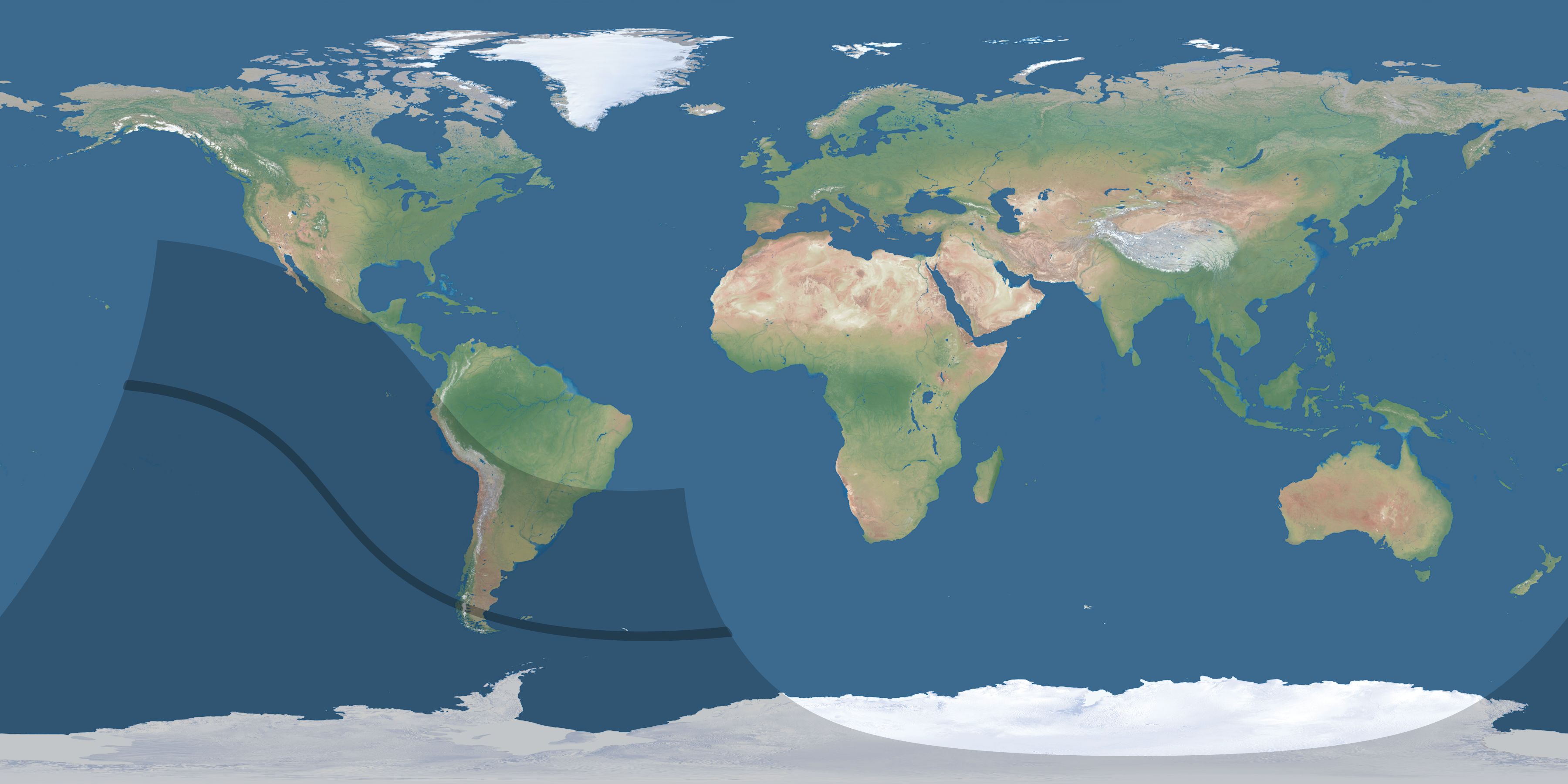 Map of the umbra and penumbra path of the solar eclipse of 10/07/2545