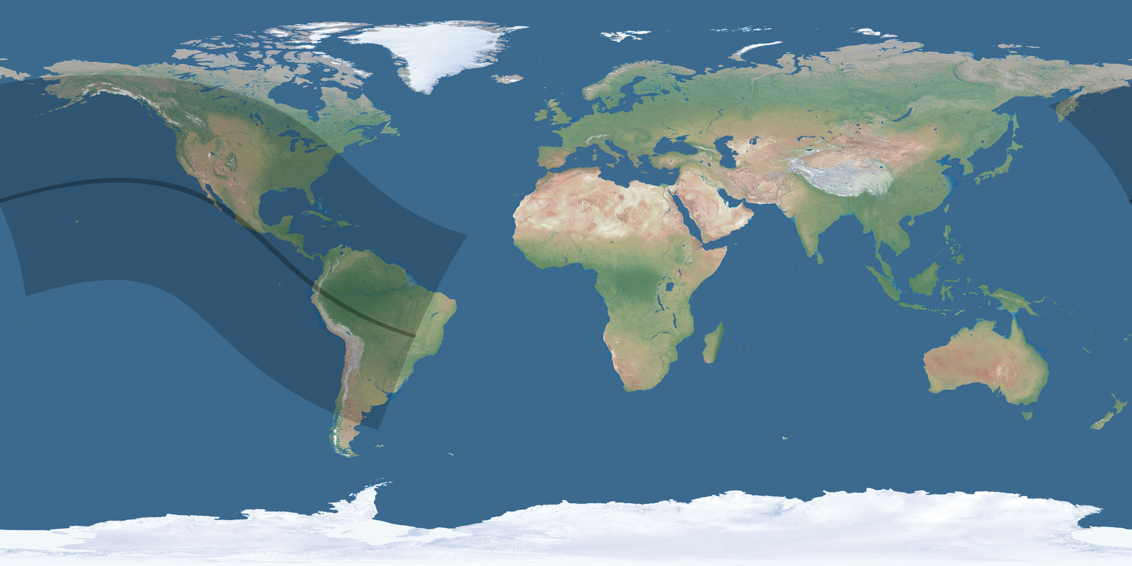 Map of the umbra and penumbra path of the solar eclipse of 08/05/2548