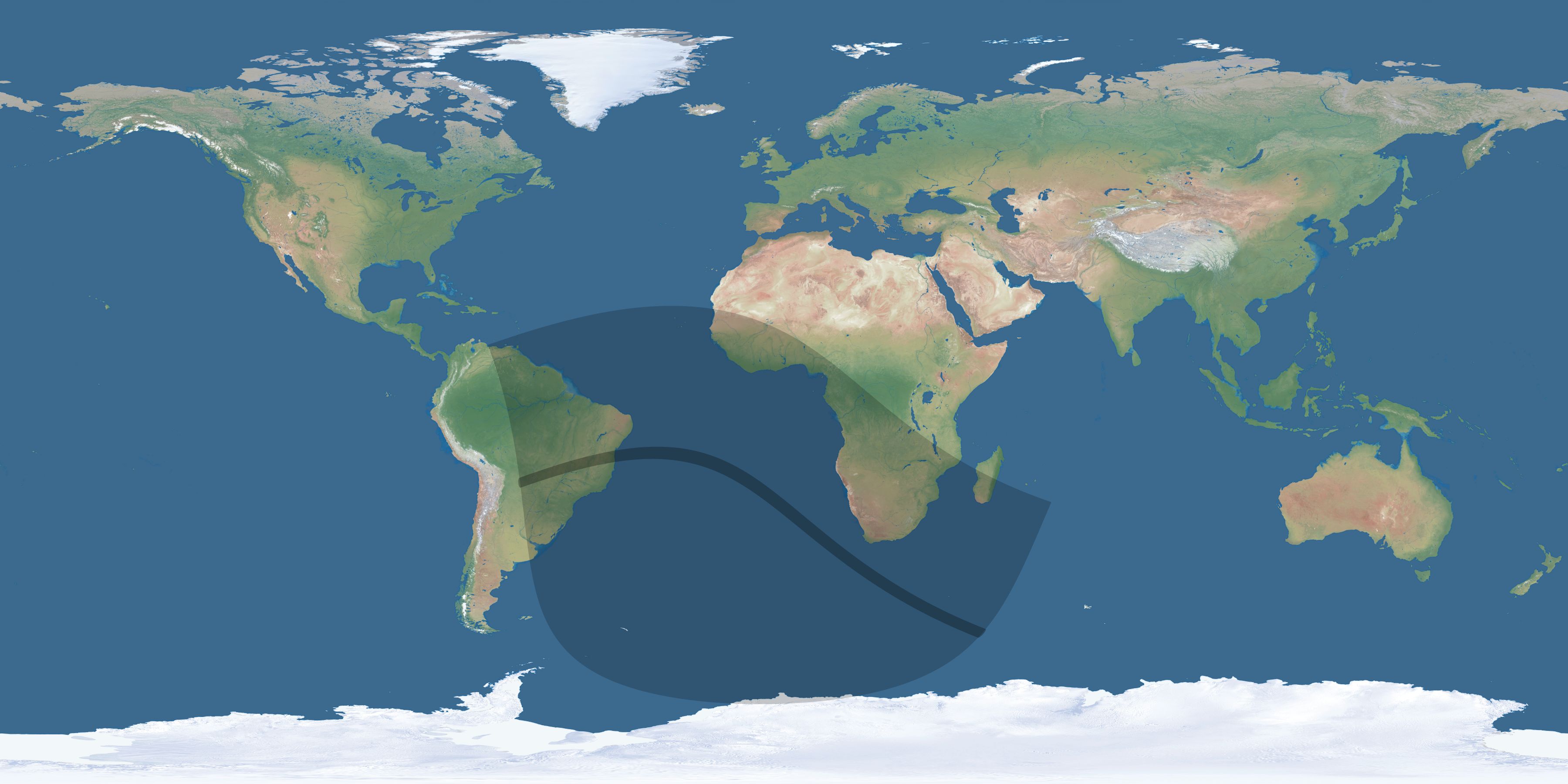 Map of the umbra and penumbra path of the solar eclipse of 07/25/2549
