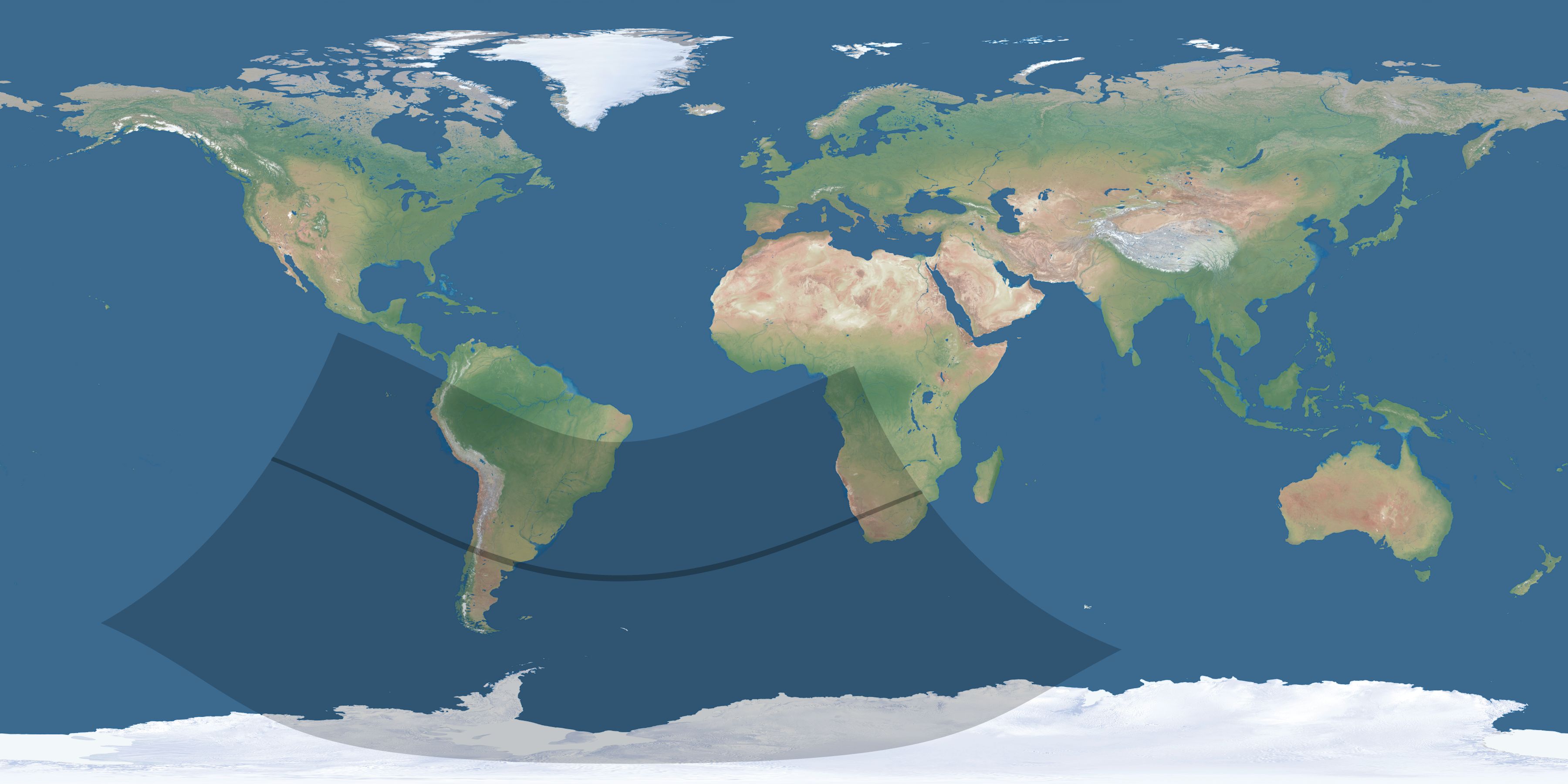 Map of the umbra and penumbra path of the solar eclipse of 11/29/2551