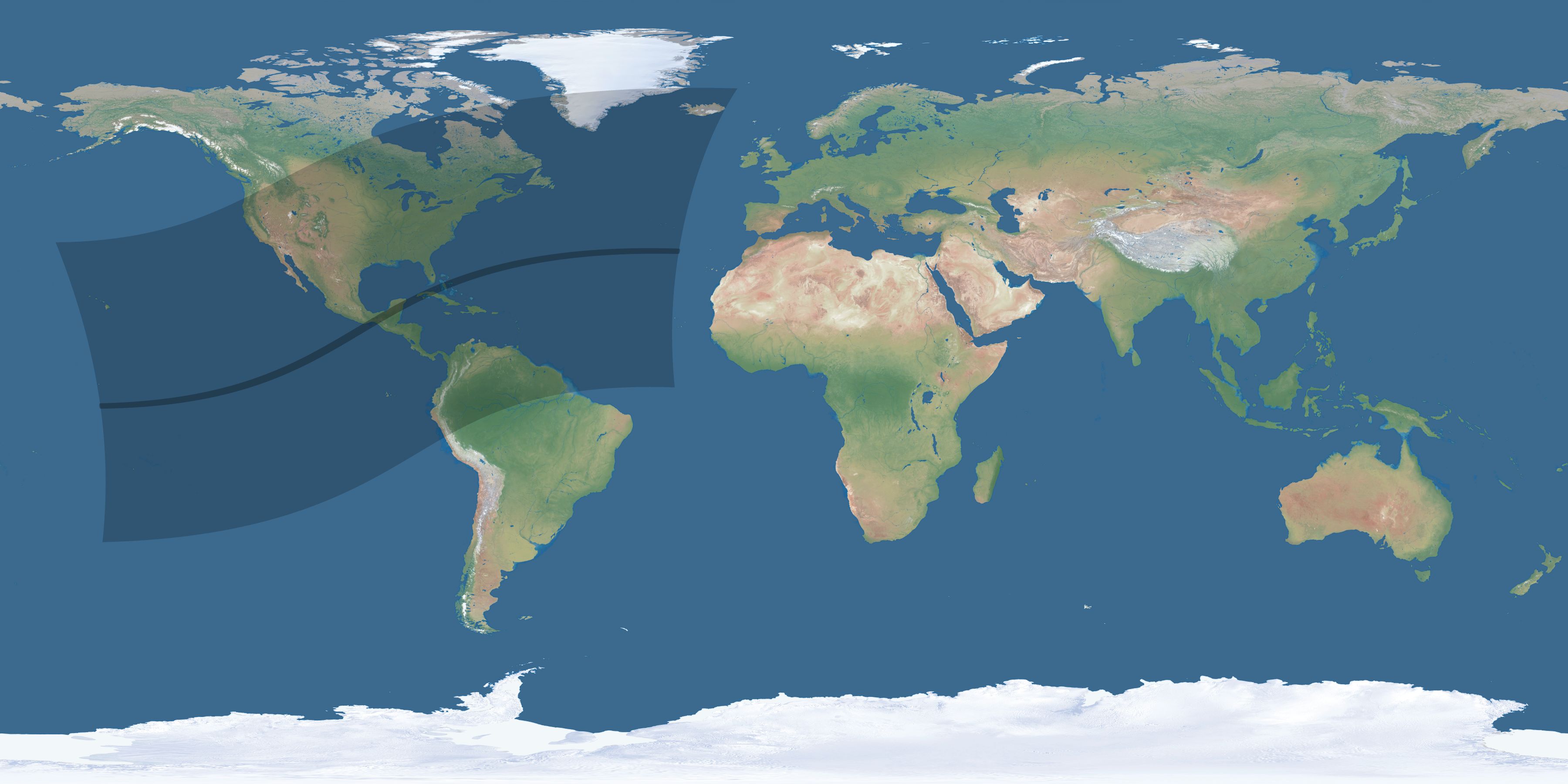 Map of the umbra and penumbra path of the solar eclipse of 03/24/2555