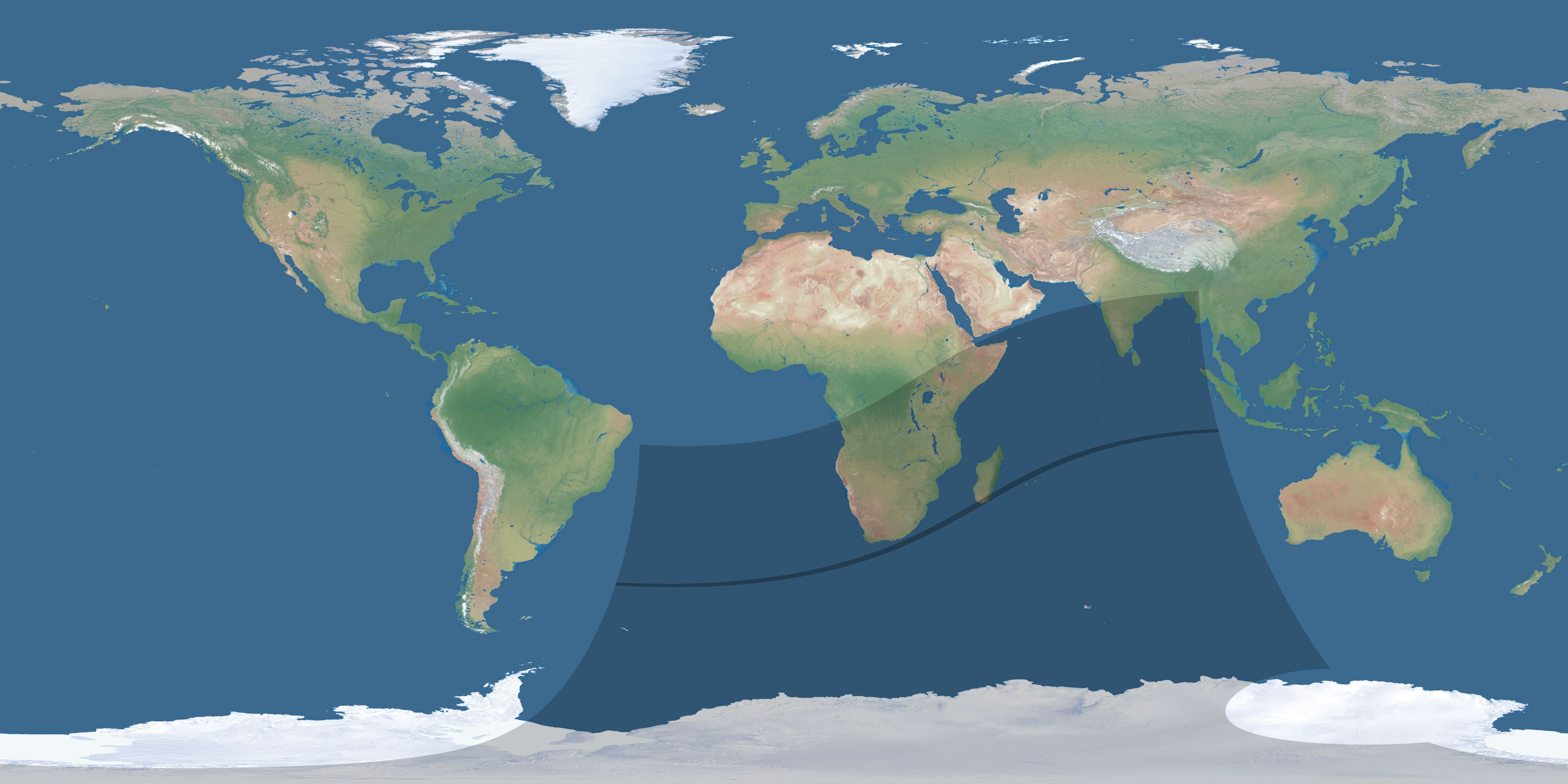 Map of the umbra and penumbra path of the solar eclipse of 03/12/2556