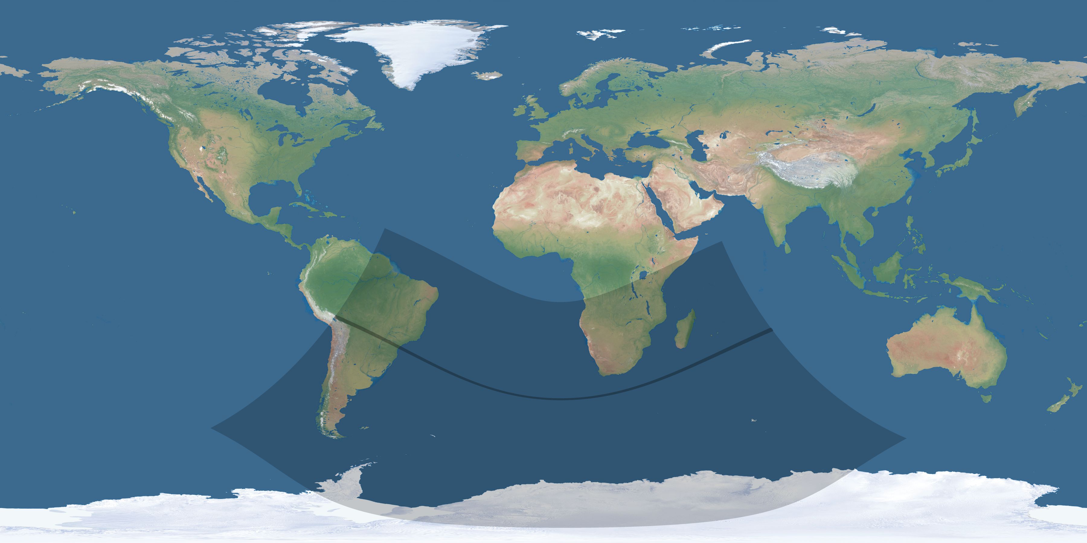 Map of the umbra and penumbra path of the solar eclipse of 12/30/2559